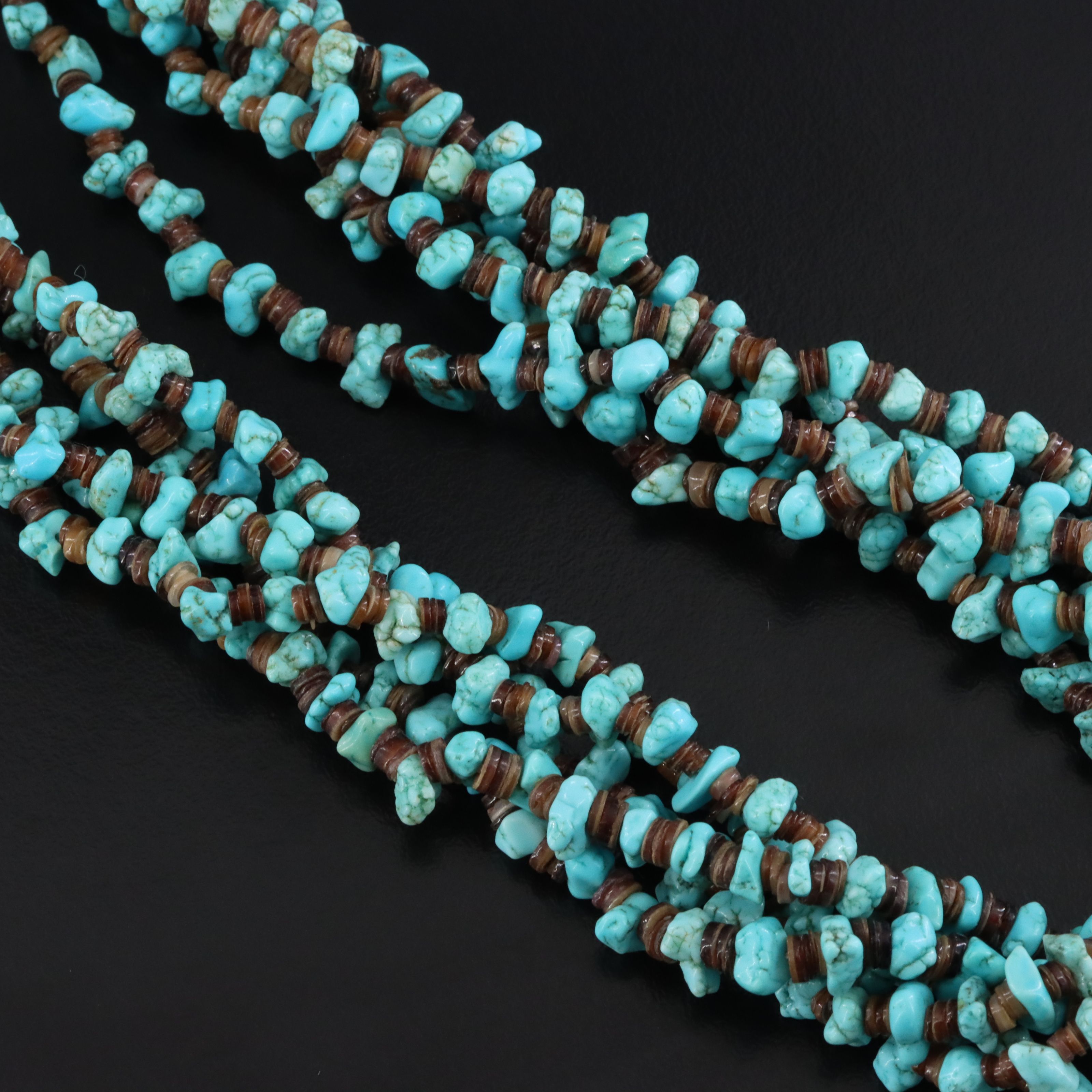 Southwestern Sterling Magnesite and Shell Torsade Necklace