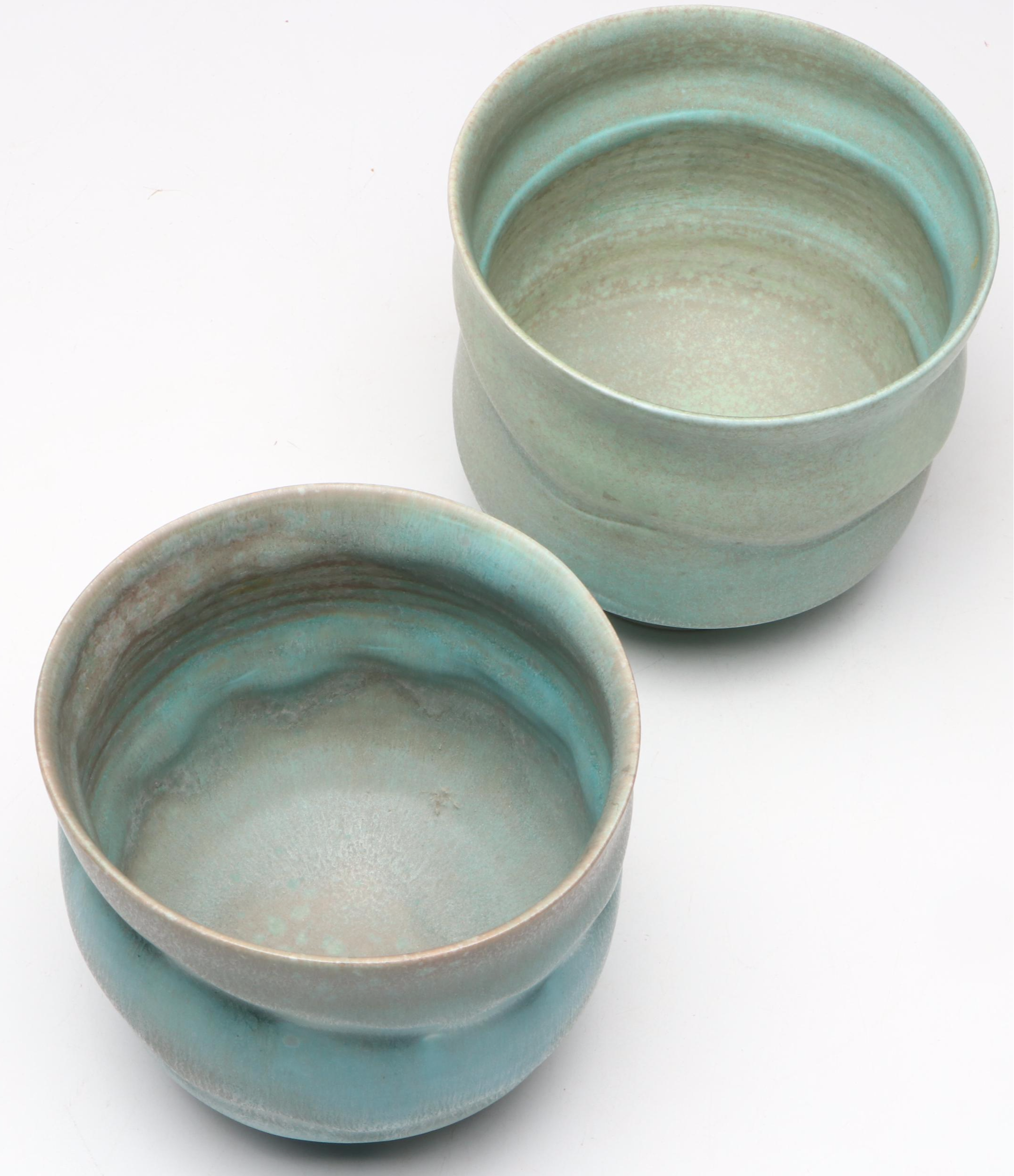 Pair of Artist Signed Wheel Thrown Ceramic Planters