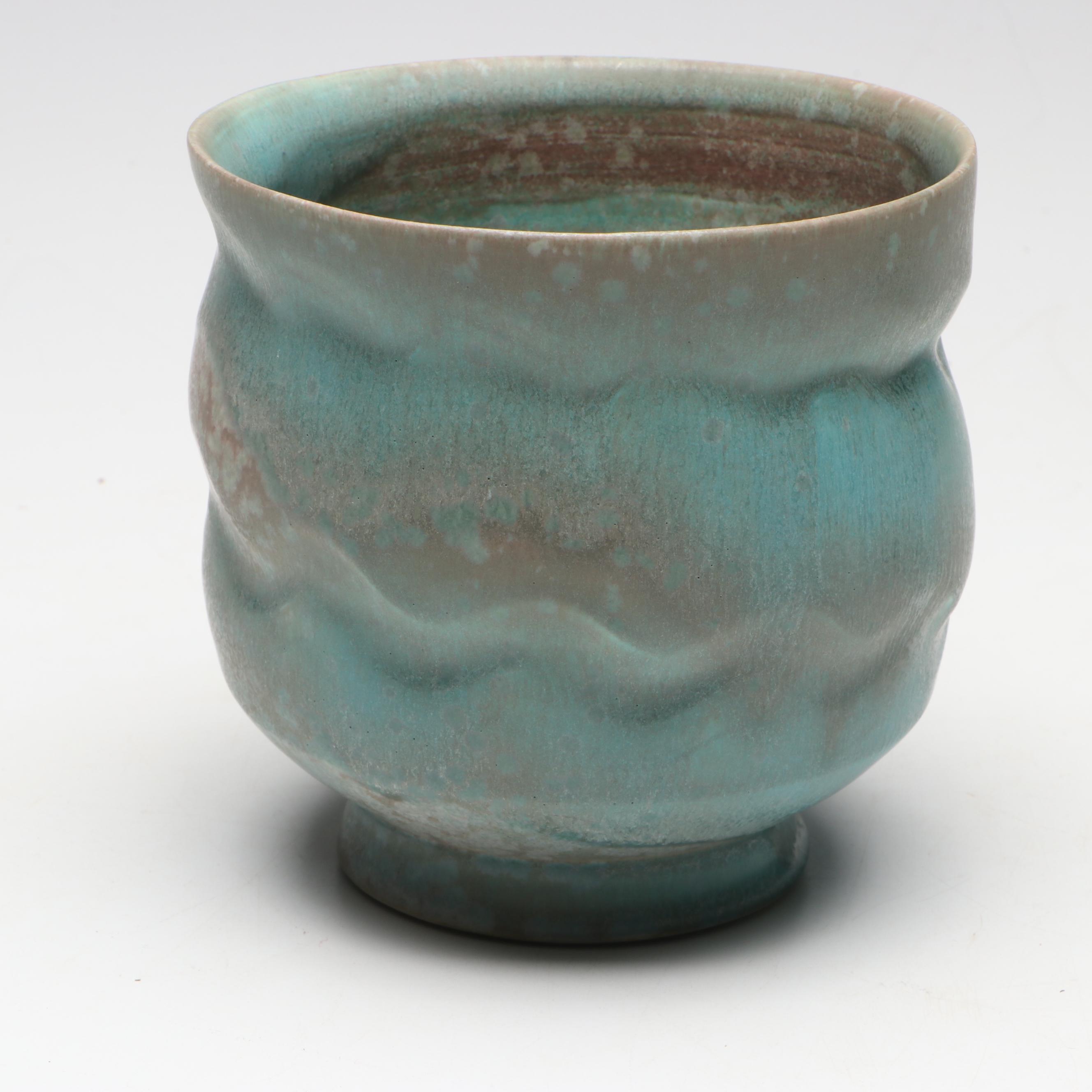 Pair of Artist Signed Wheel Thrown Ceramic Planters