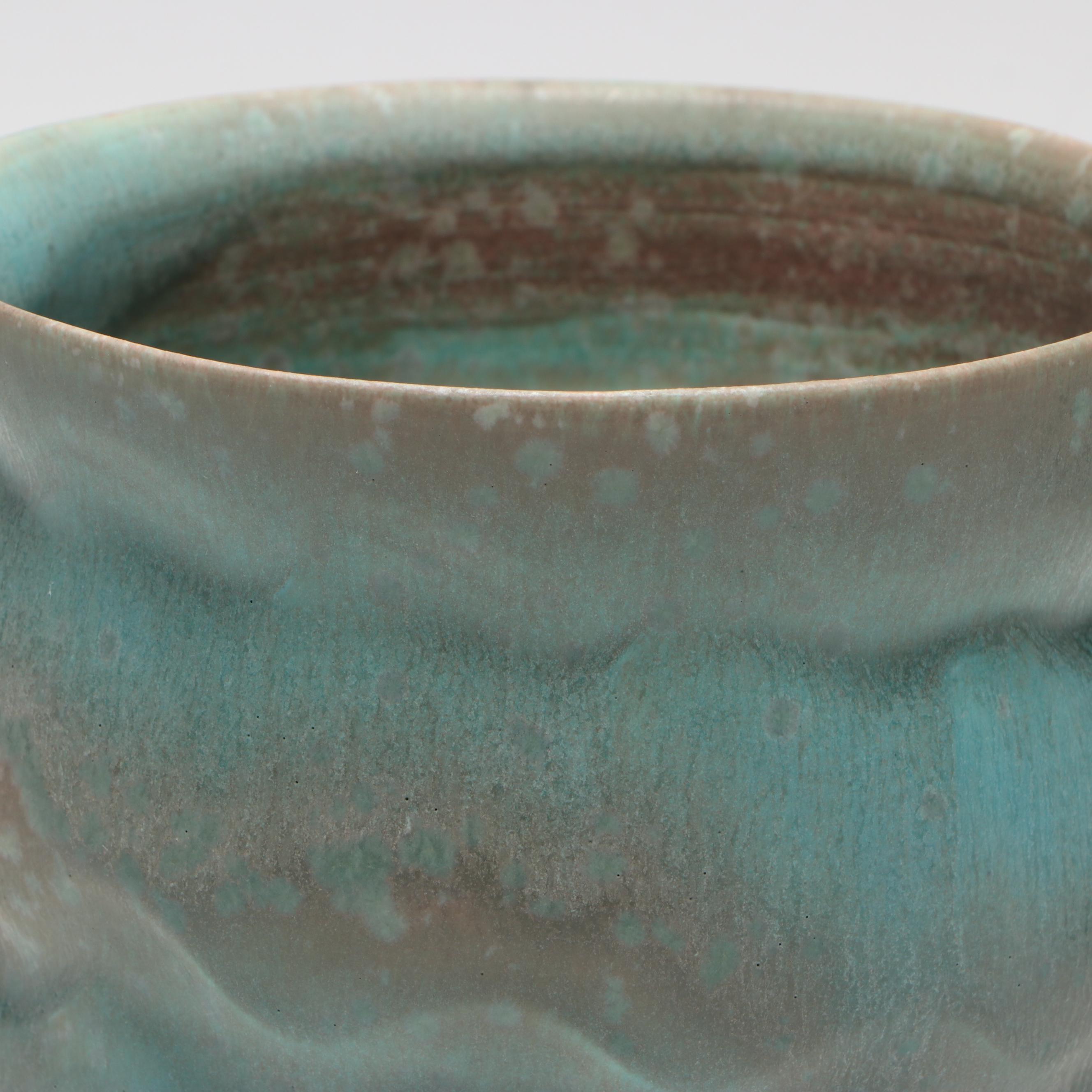 Pair of Artist Signed Wheel Thrown Ceramic Planters