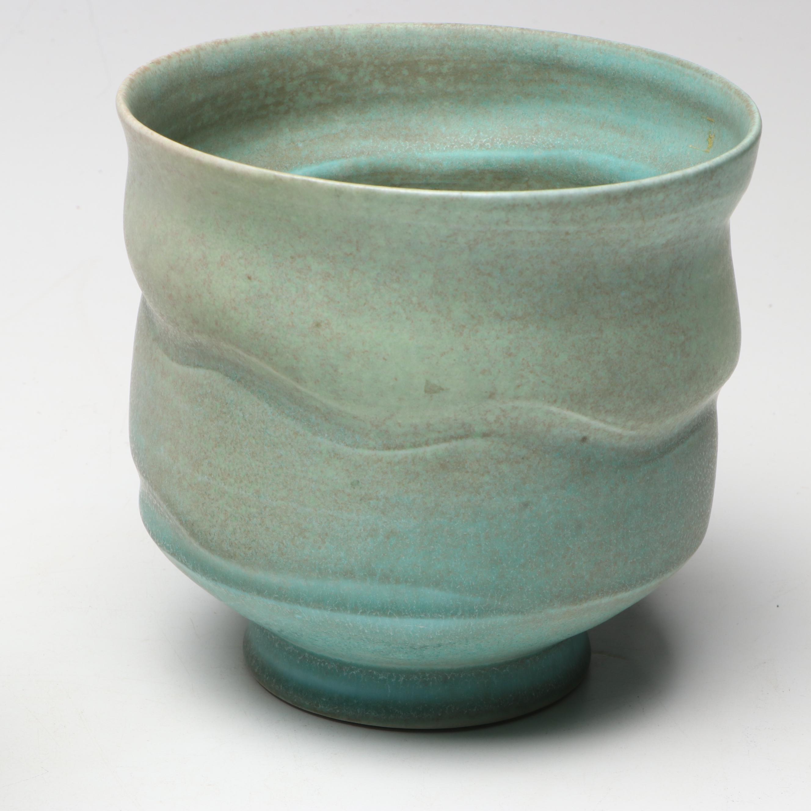 Pair of Artist Signed Wheel Thrown Ceramic Planters