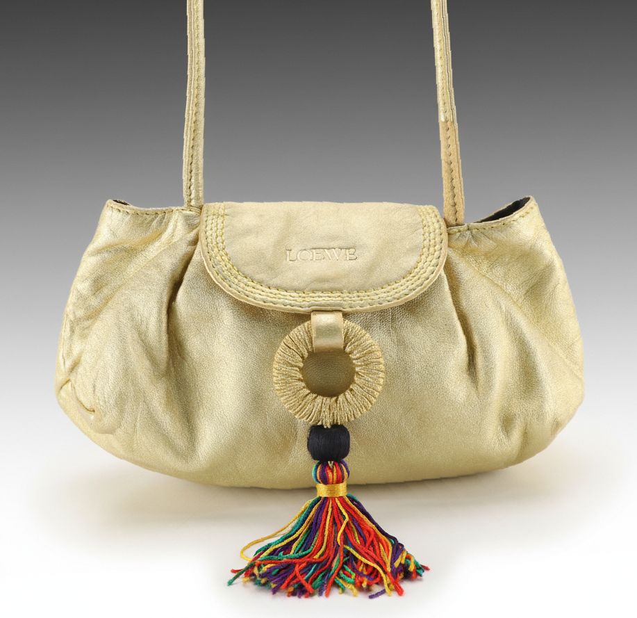 Loewe Mini Tassel Crossbody in Metallic Gold Calfskin Leather