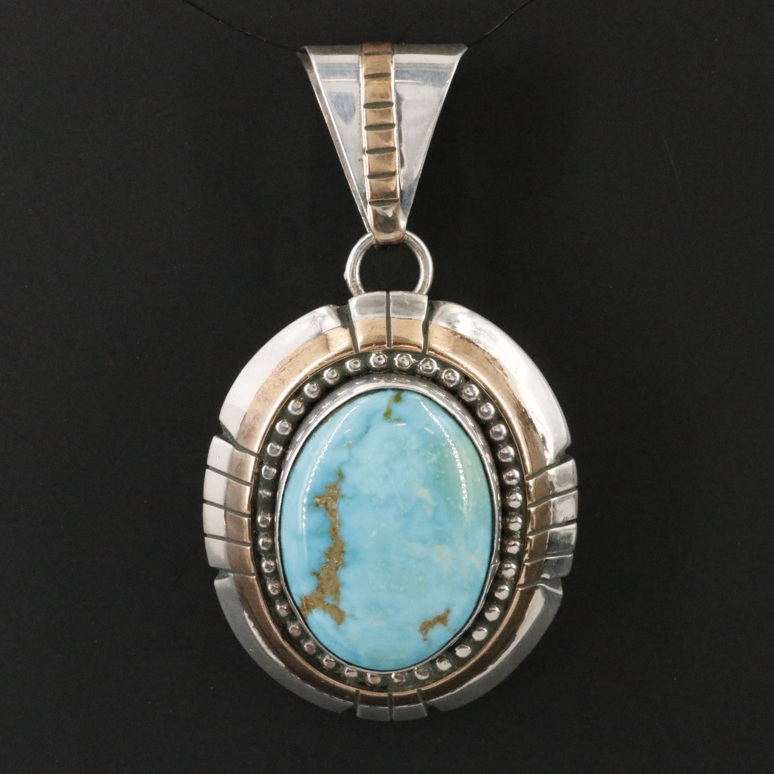 Southwestern Sterling Turquoise Pendant with Gold-Filled Accents