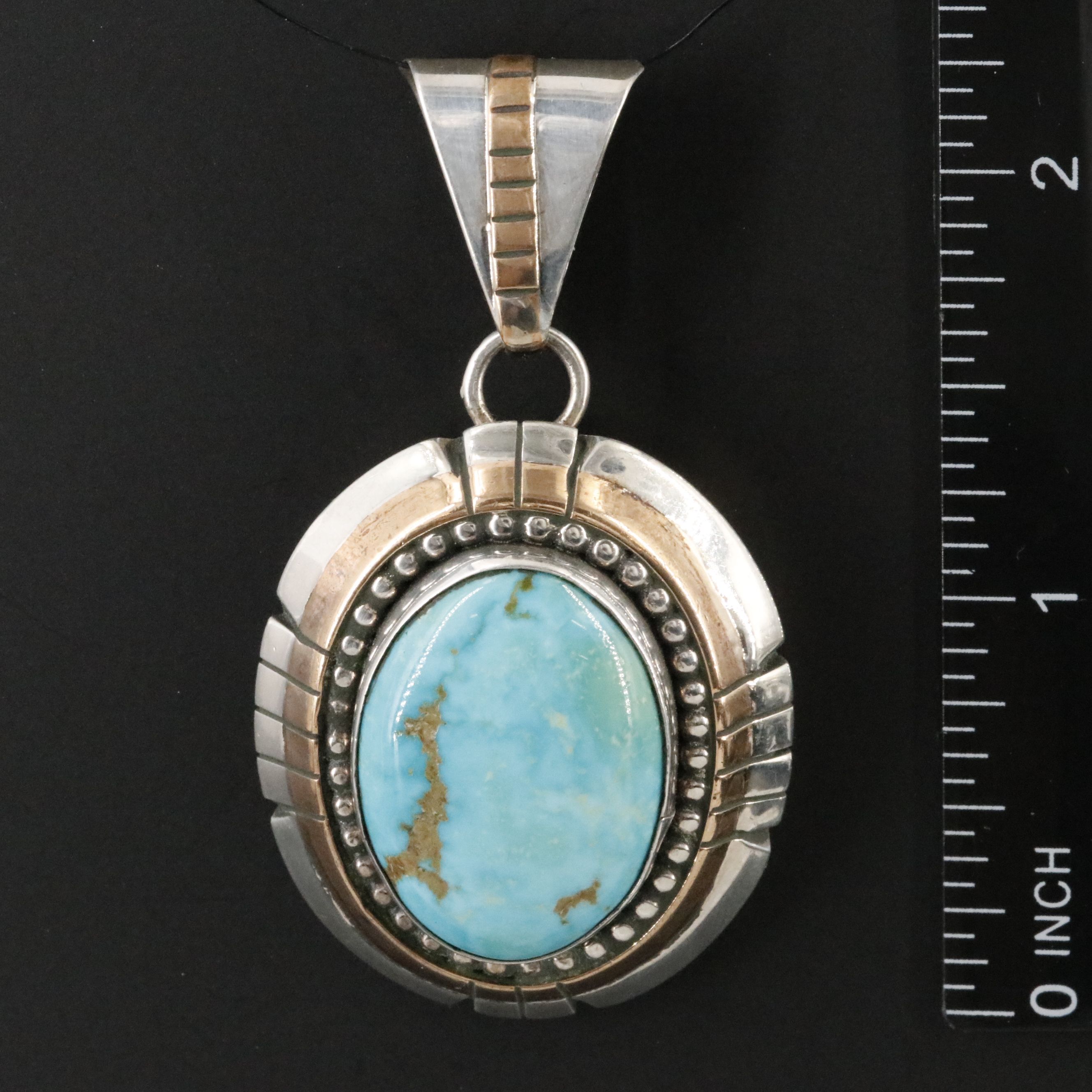 Southwestern Sterling Turquoise Pendant with Gold-Filled Accents