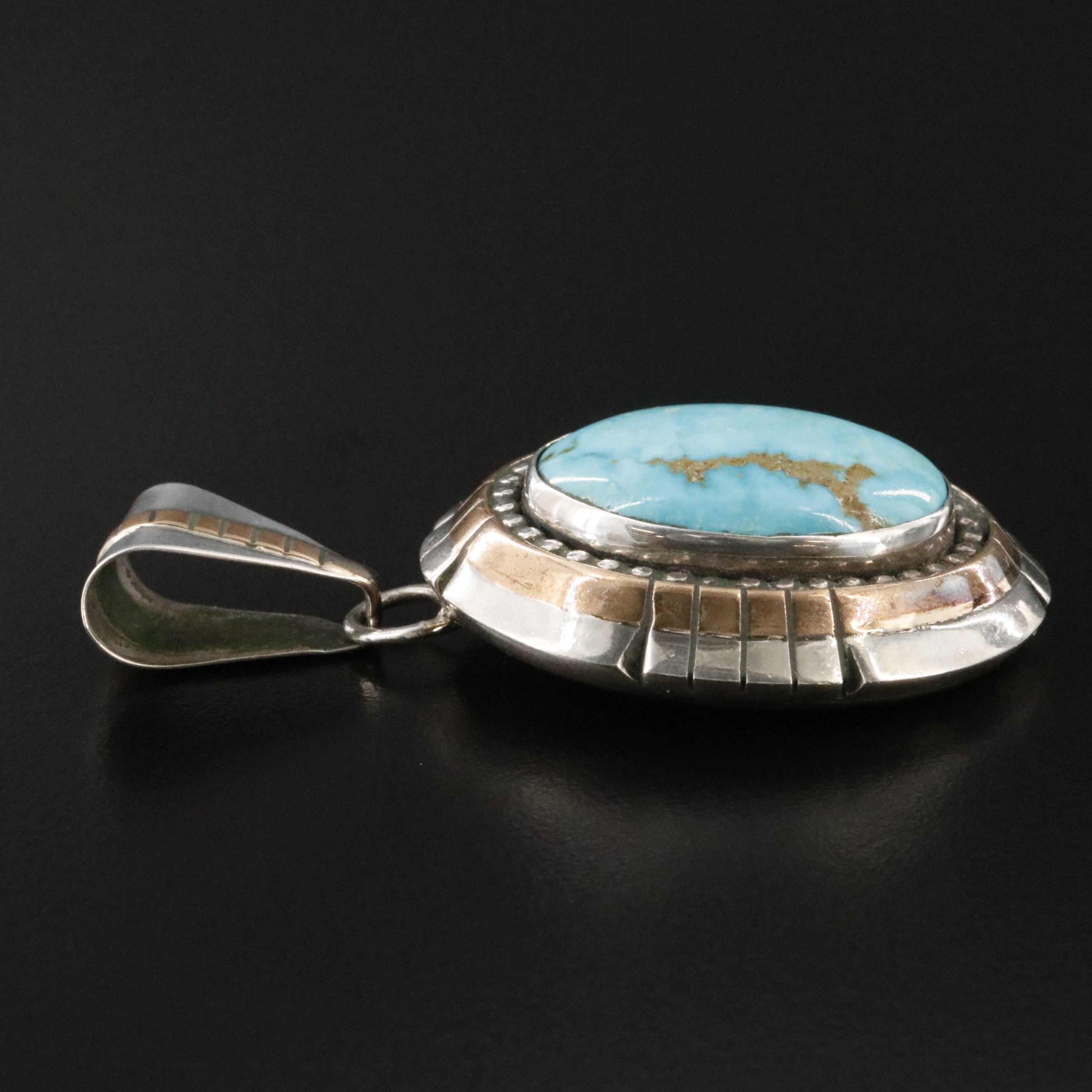 Southwestern Sterling Turquoise Pendant with Gold-Filled Accents