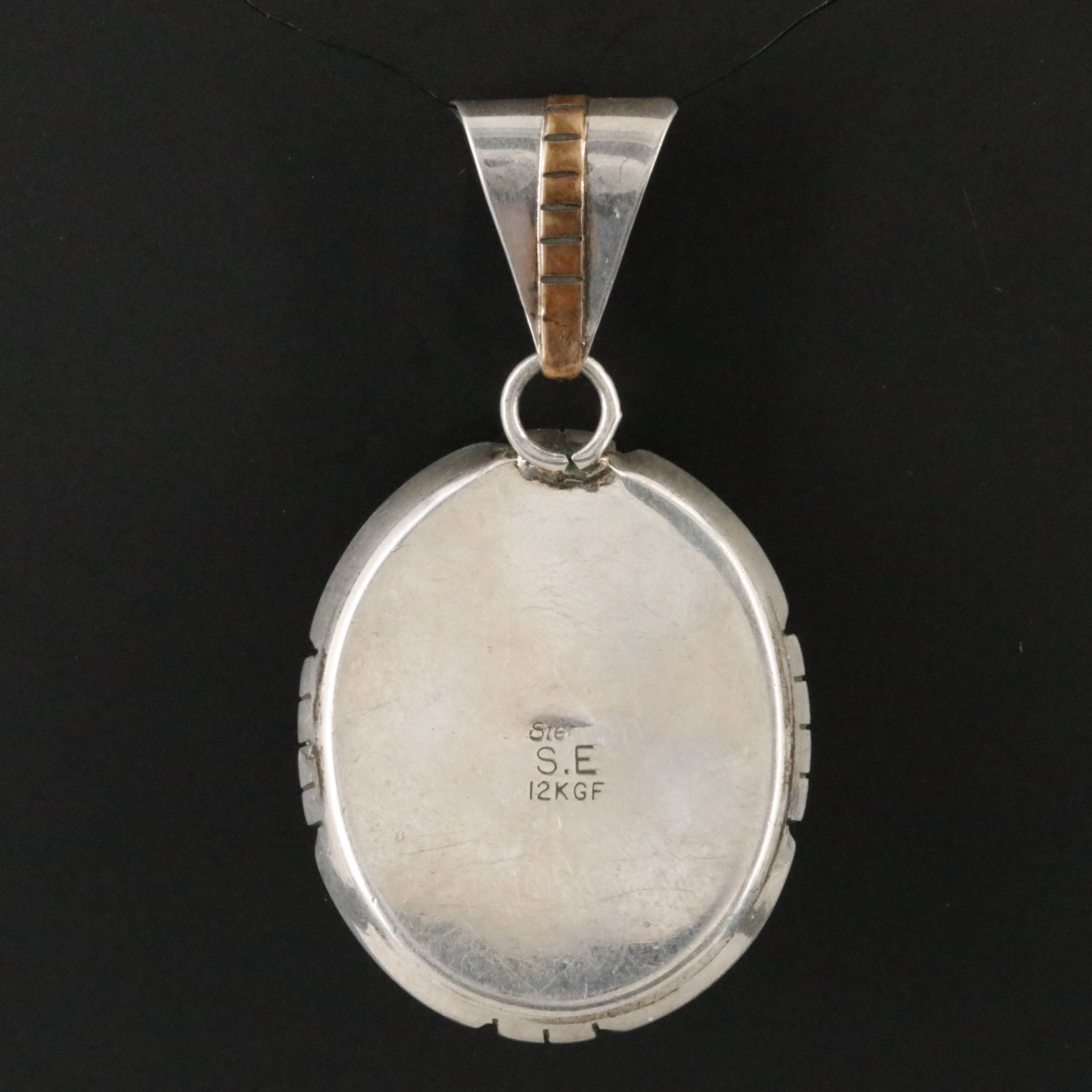 Southwestern Sterling Turquoise Pendant with Gold-Filled Accents