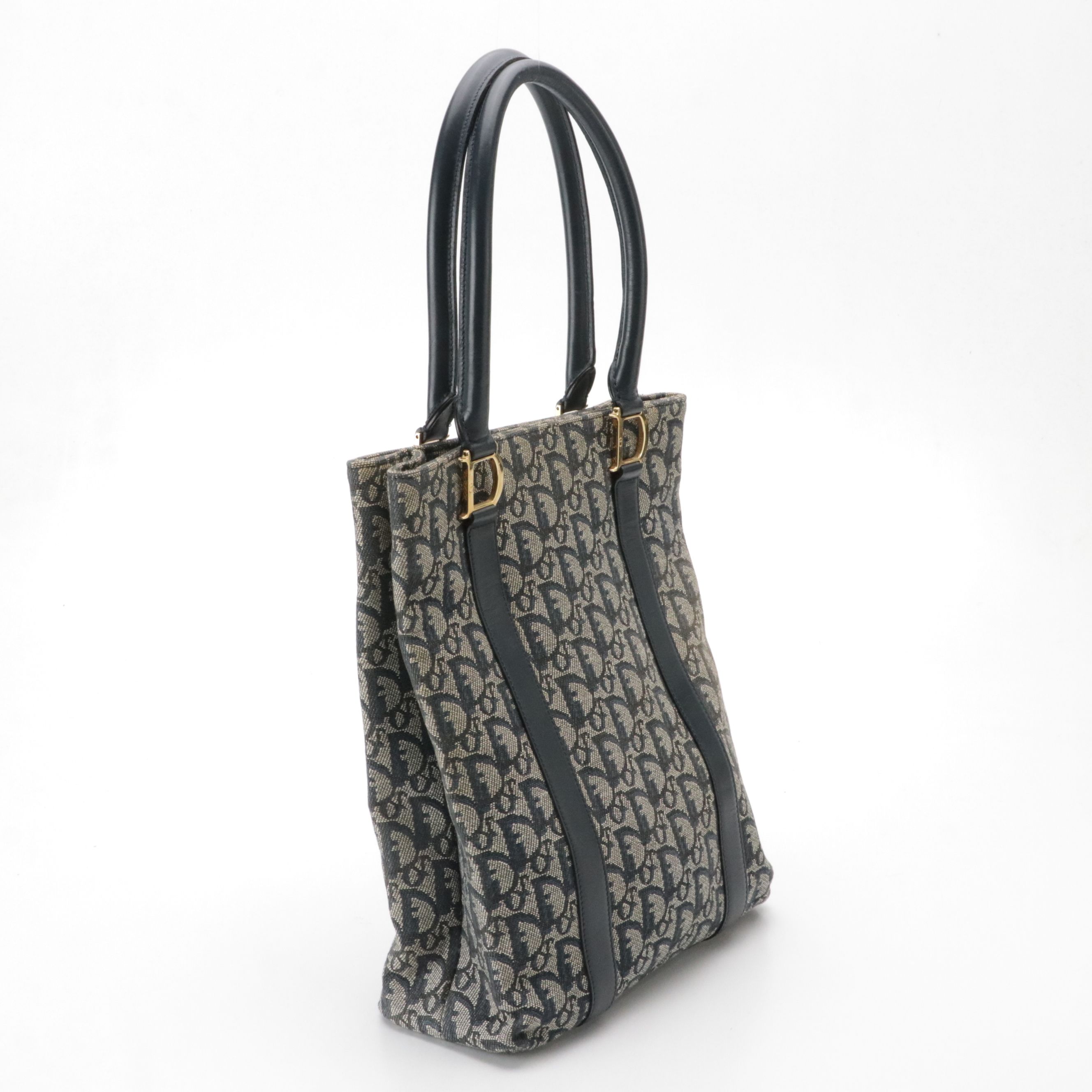 Christian Dior Vertical Tote in Navy Blue Oblique Trotter Canvas and Leather