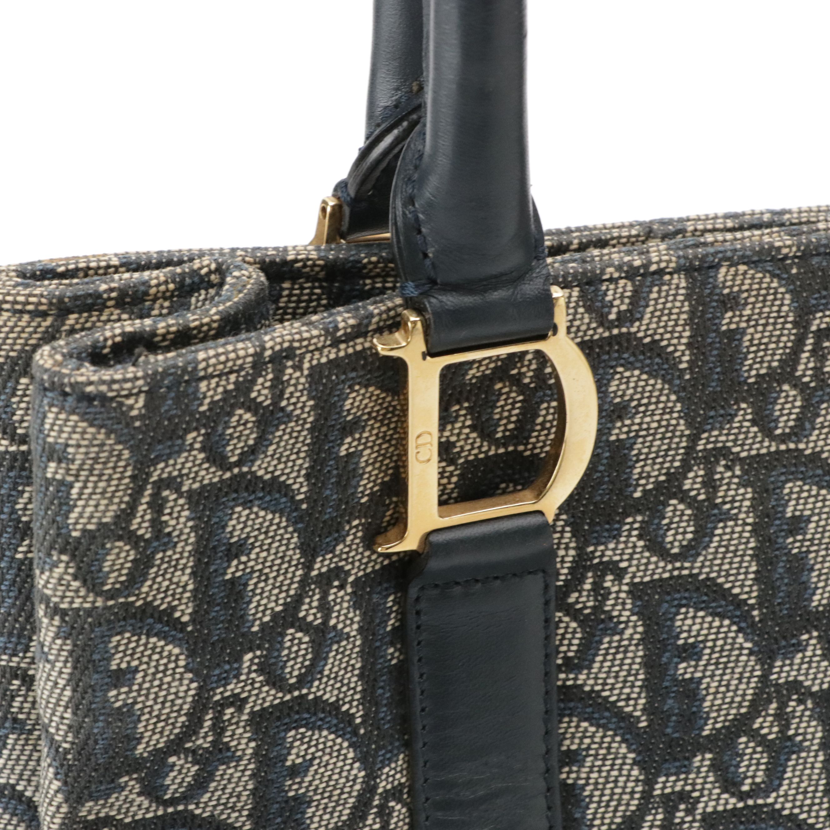 Christian Dior Vertical Tote in Navy Blue Oblique Trotter Canvas and Leather