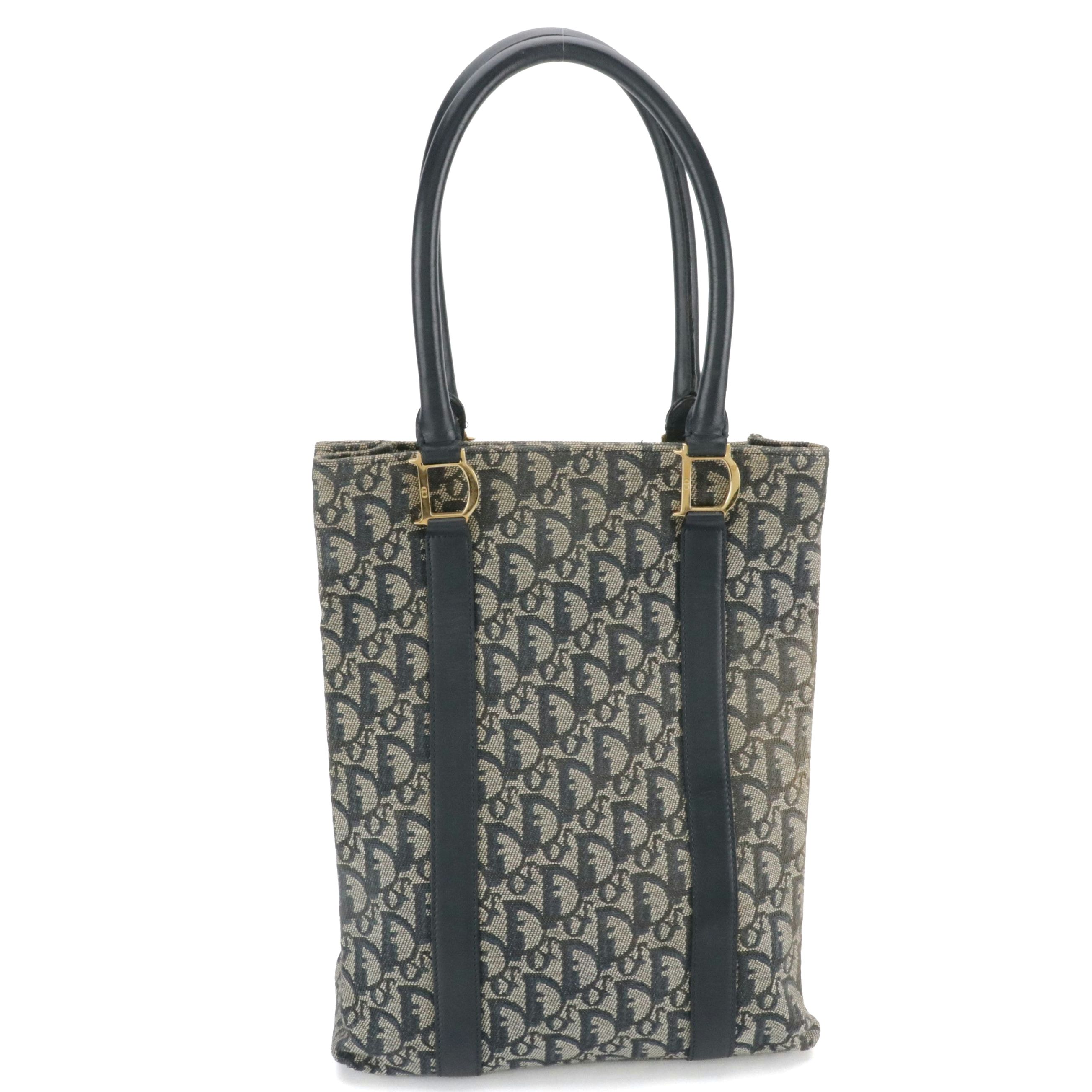 Christian Dior Vertical Tote in Navy Blue Oblique Trotter Canvas and Leather