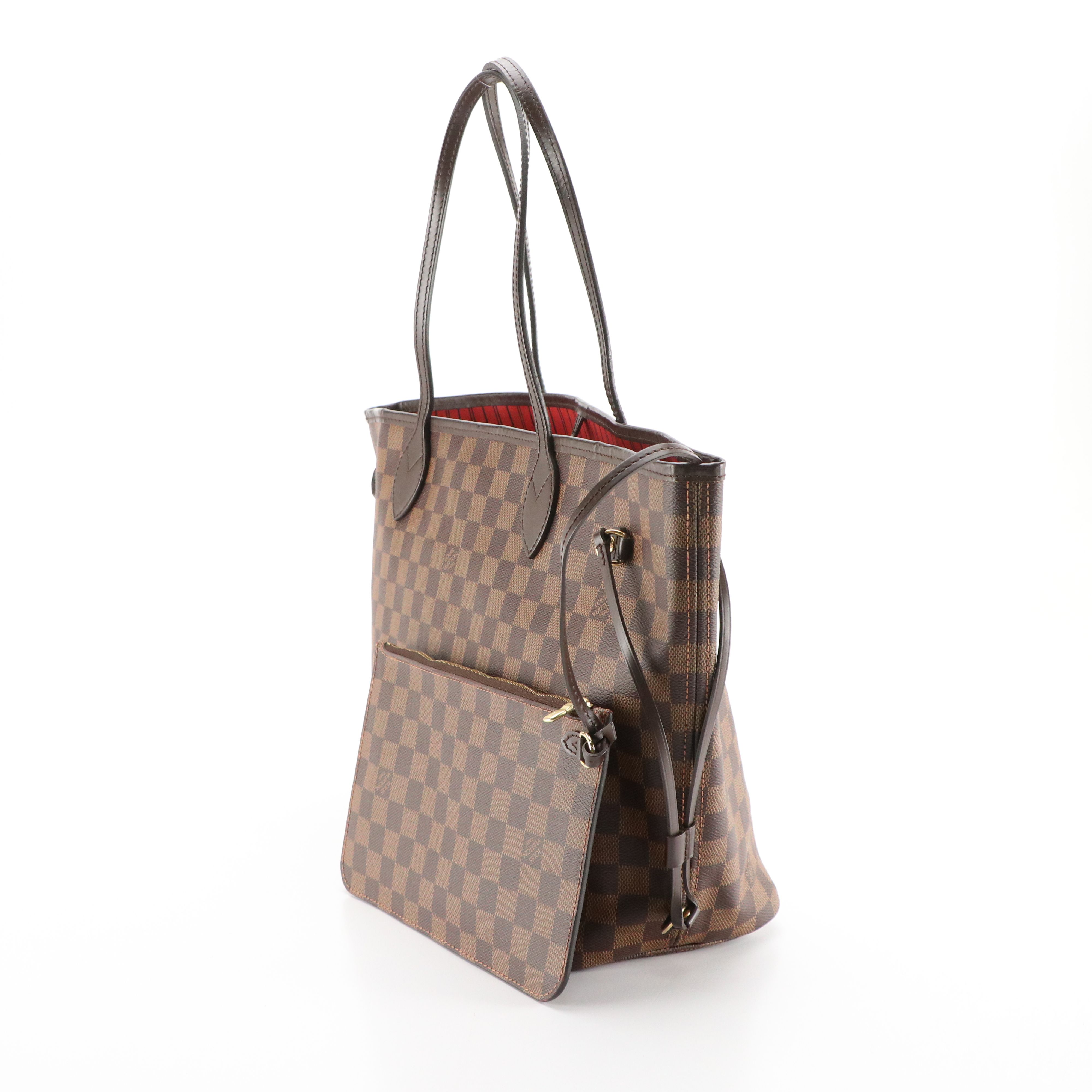 Louis Vuitton Neverfull MM Tote in Damier Ebene Canvas and Brown Leather