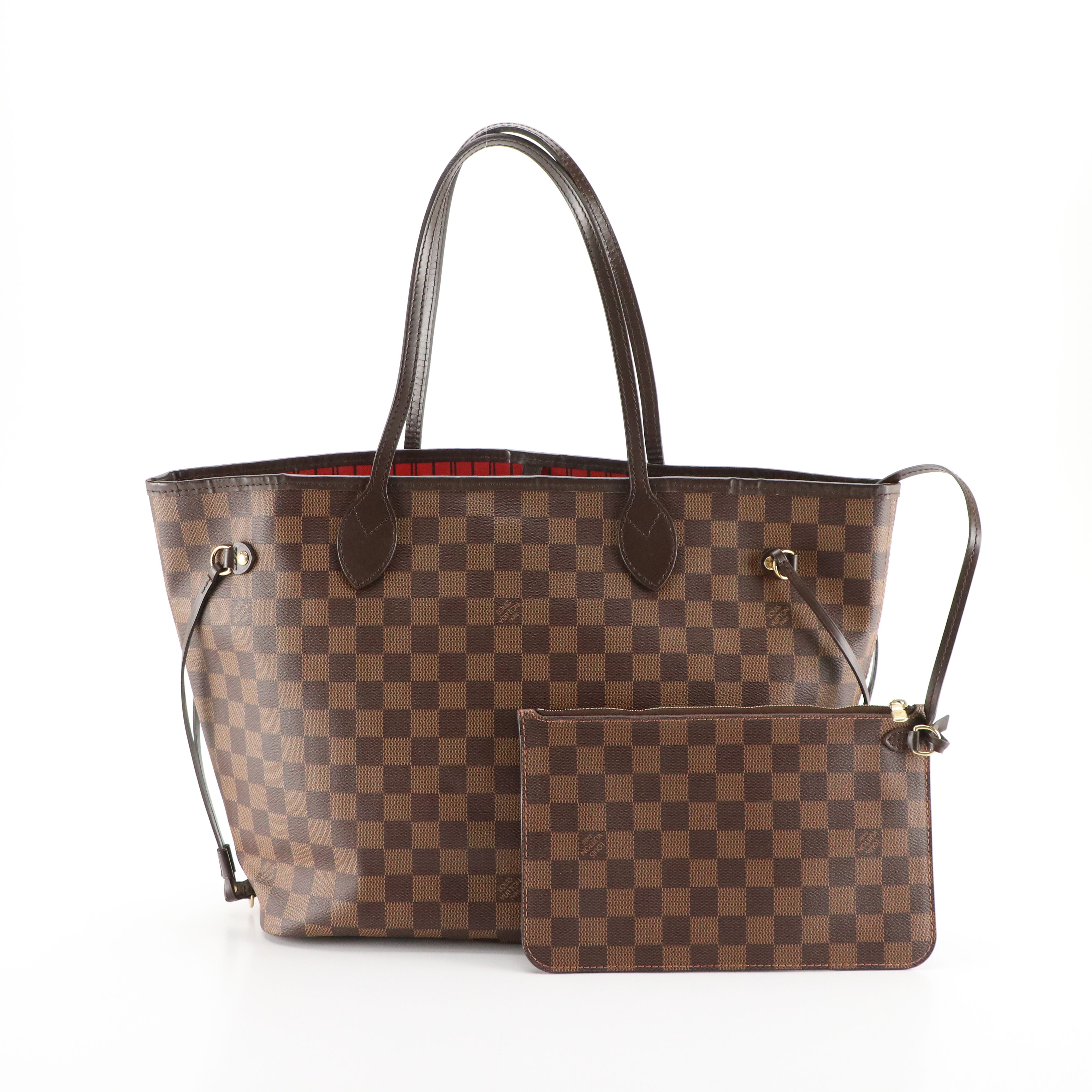 Louis Vuitton Neverfull MM Tote in Damier Ebene Canvas and Brown Leather