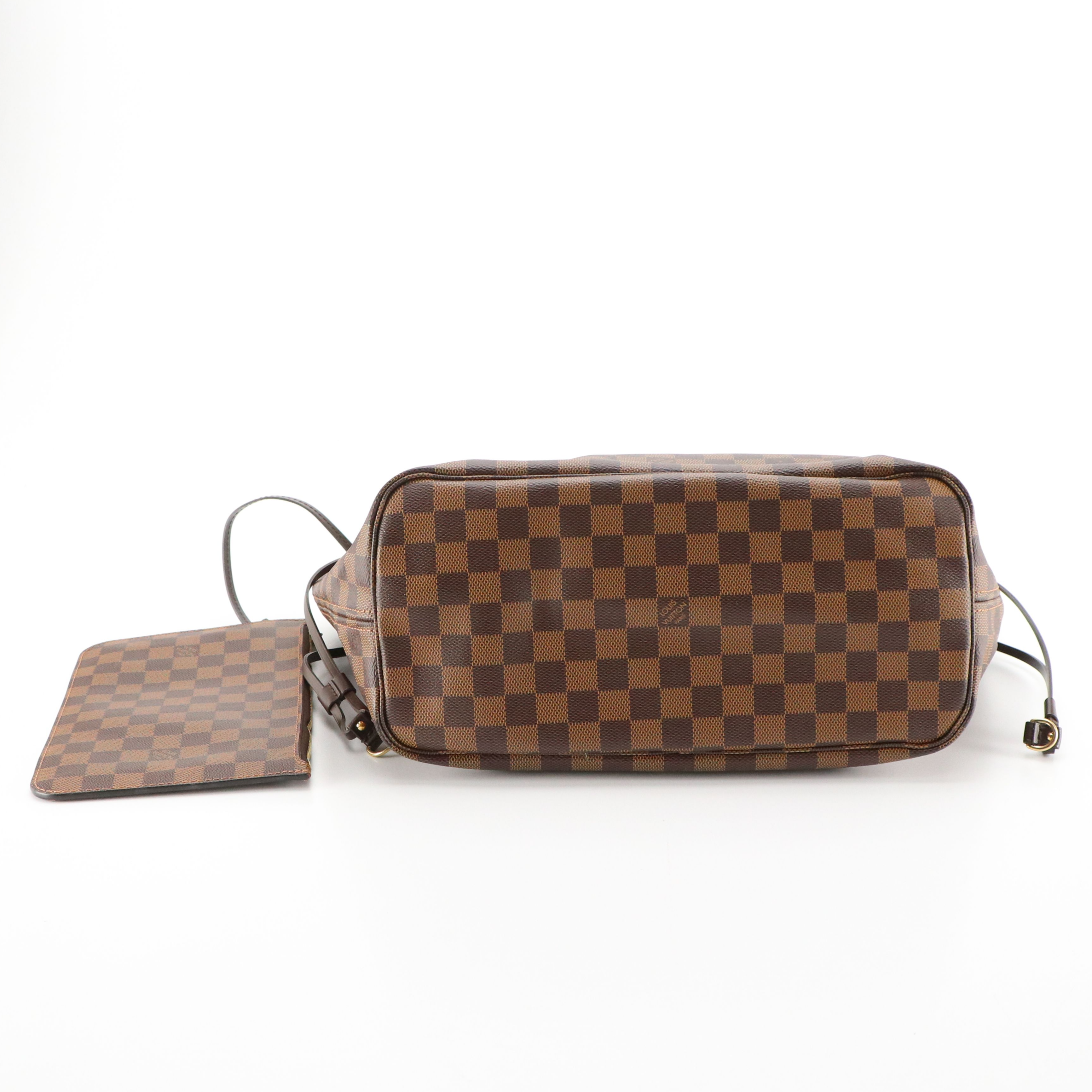 Louis Vuitton Neverfull MM Tote in Damier Ebene Canvas and Brown Leather