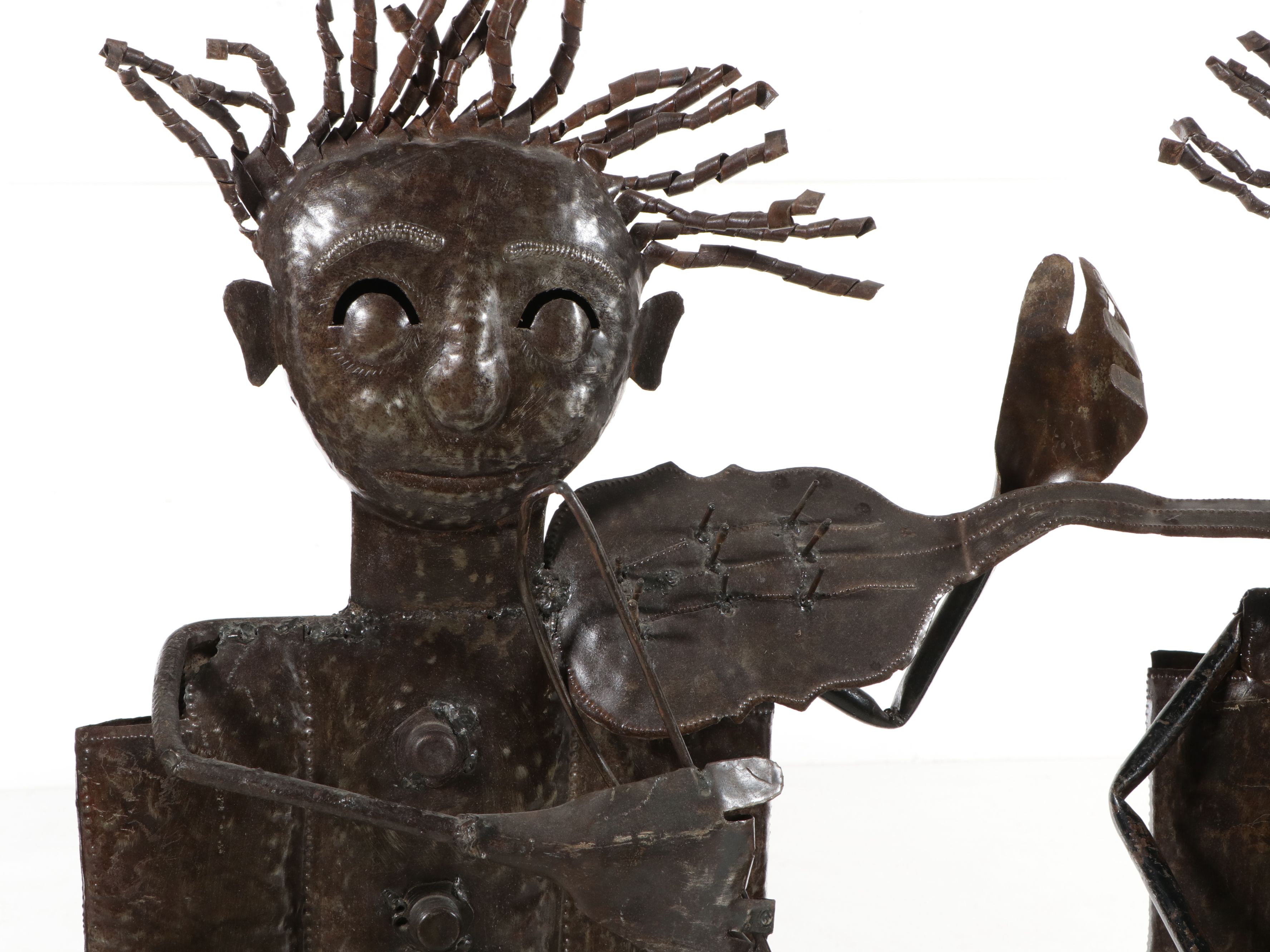 Handcrafted Folk Art Style Metal Figural Musician Sculptures