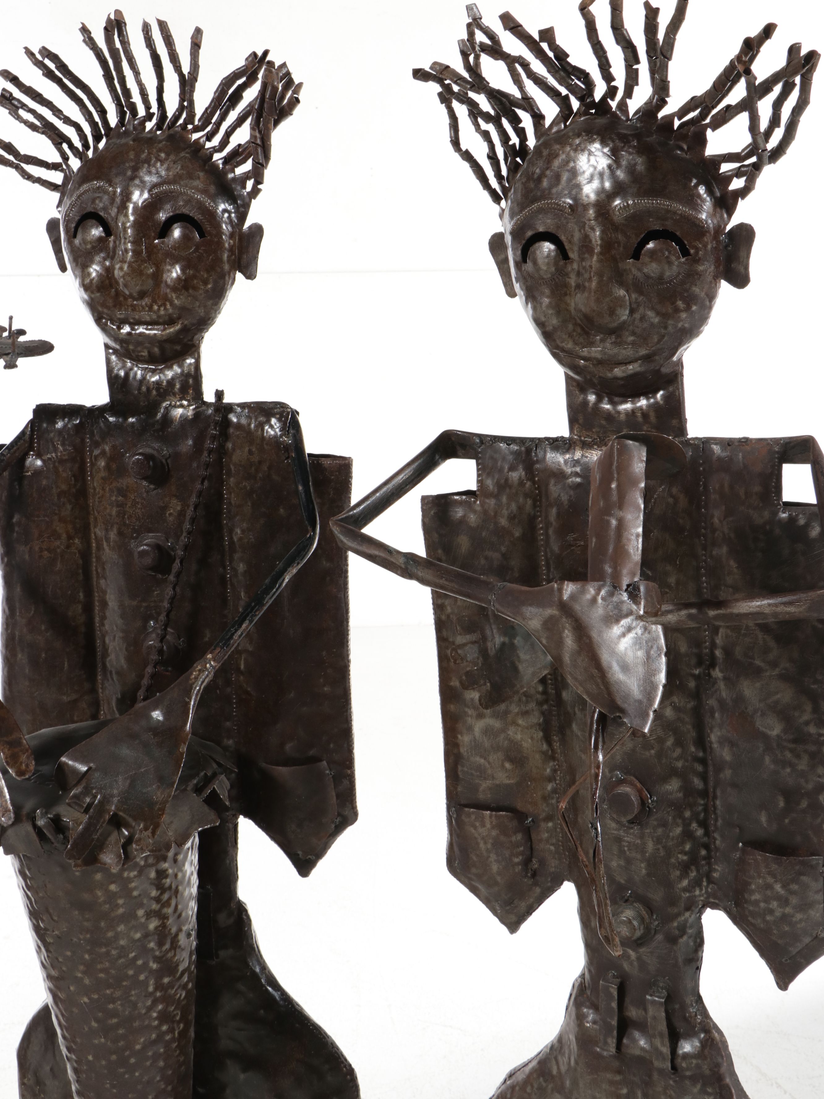 Handcrafted Folk Art Style Metal Figural Musician Sculptures