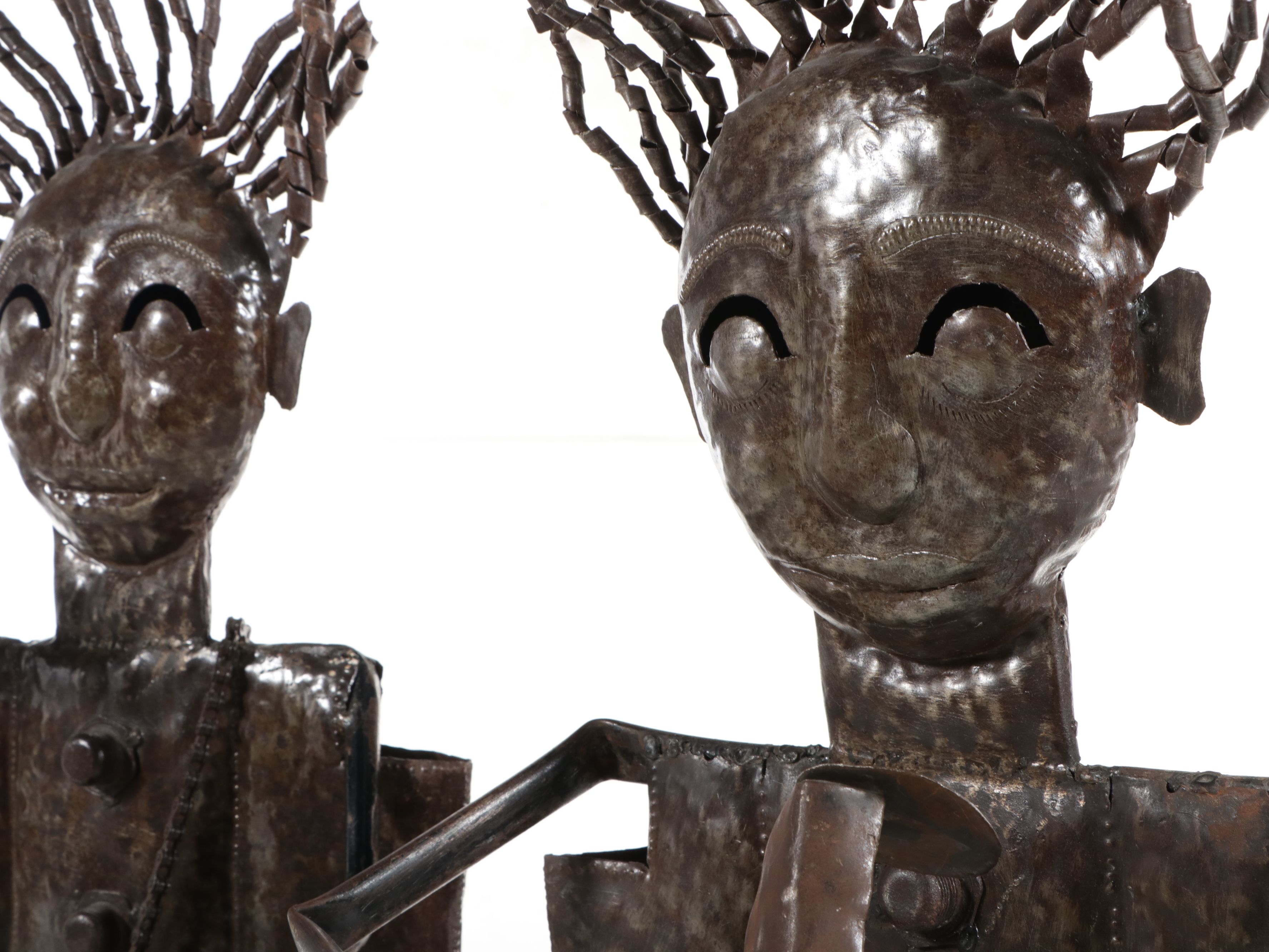 Handcrafted Folk Art Style Metal Figural Musician Sculptures