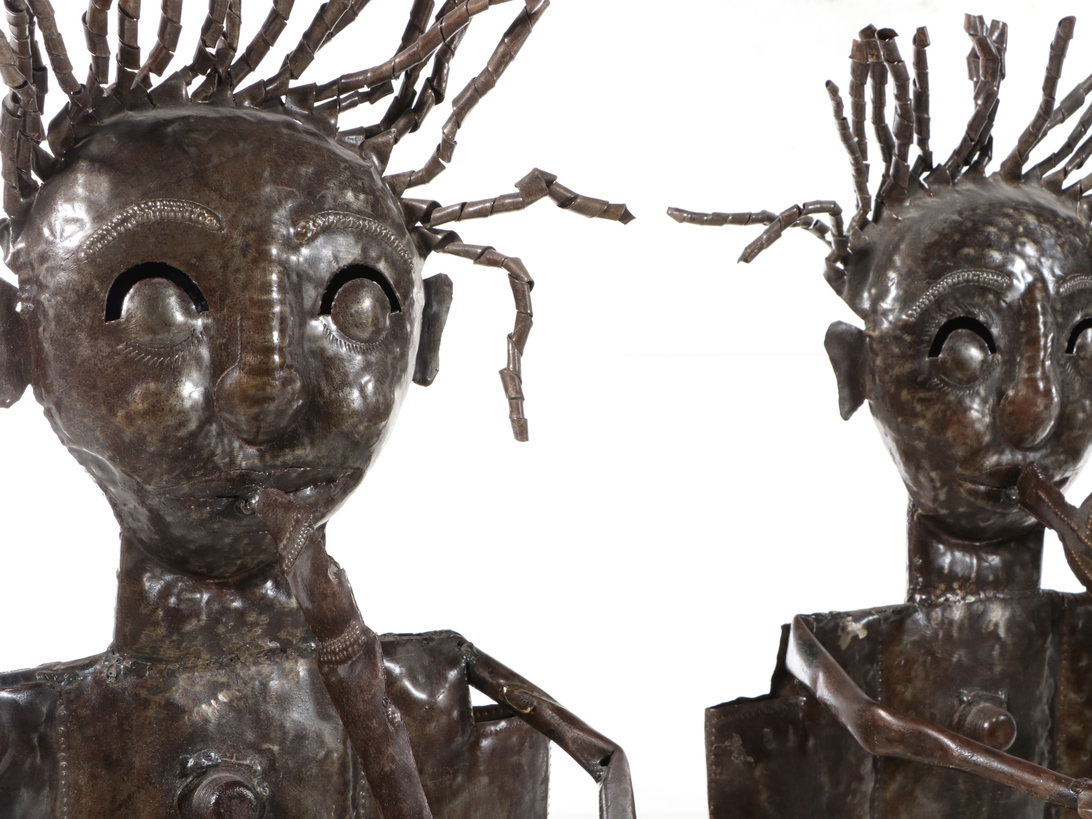 Handcrafted Folk Art Style Metal Figural Musician Sculptures