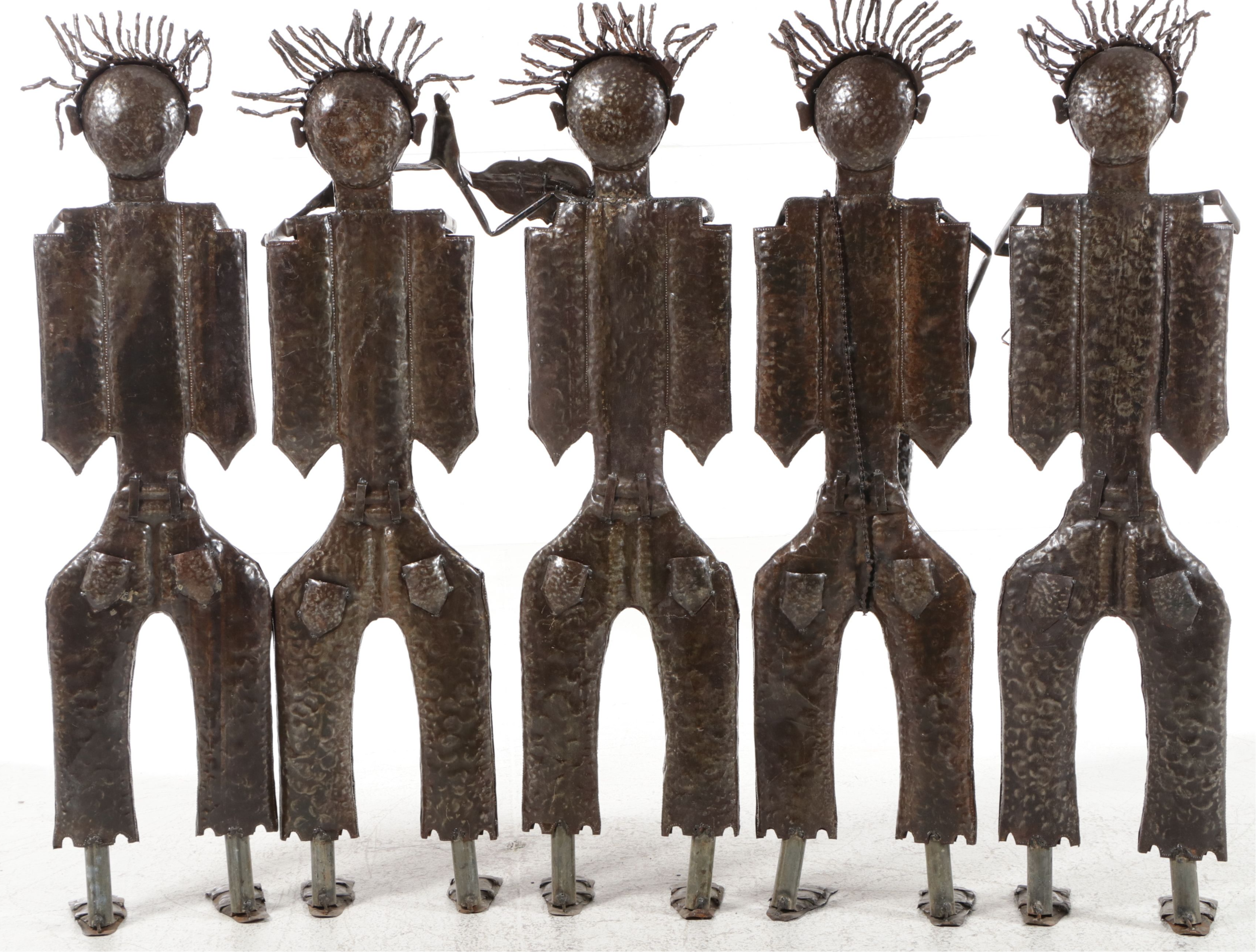 Handcrafted Folk Art Style Metal Figural Musician Sculptures