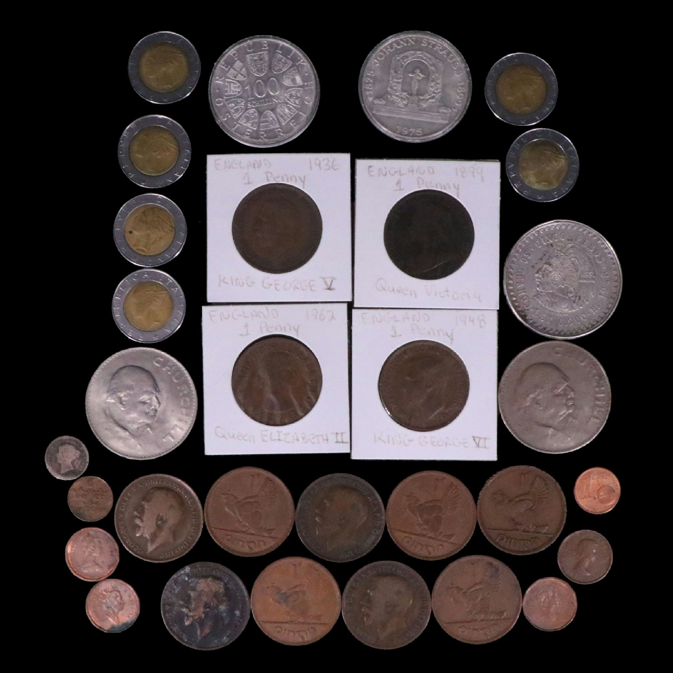 Group of Thirty-One Foreign Coins with Silver