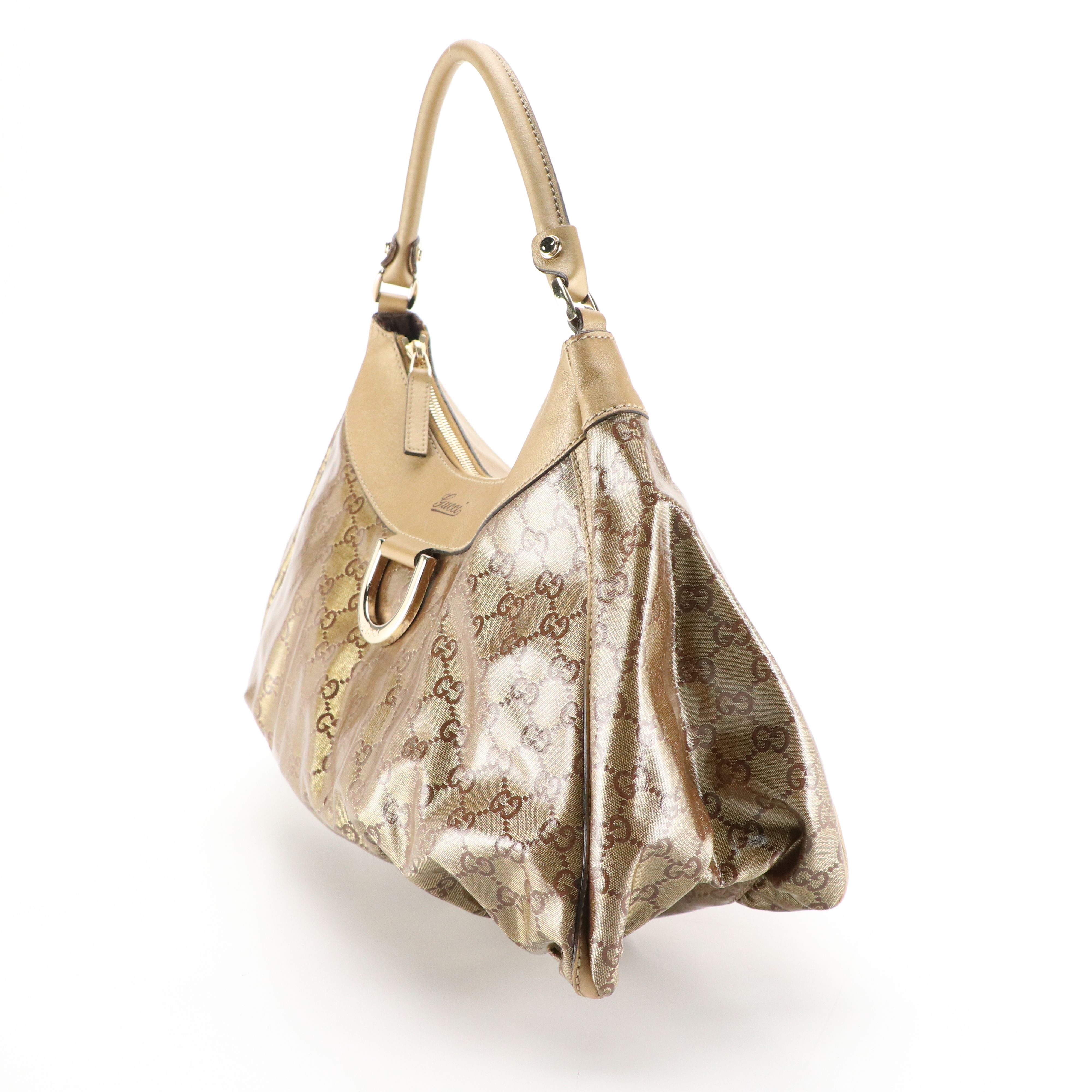 Gucci Abbey D-Ring Hobo Shoulder Bag in GG Crystal Canvas and Shimmery Calfskin