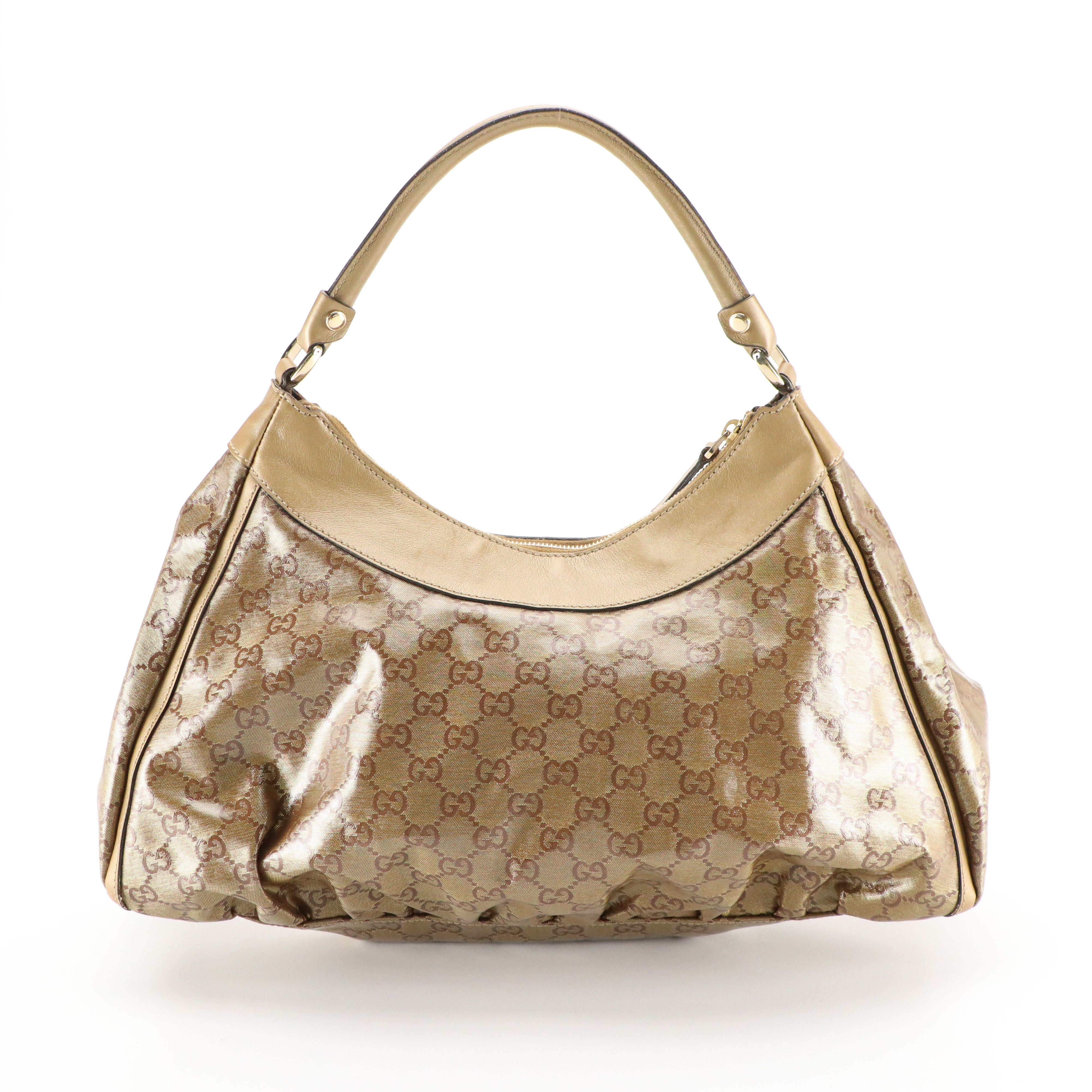 Gucci Abbey D-Ring Hobo Shoulder Bag in GG Crystal Canvas and Shimmery Calfskin