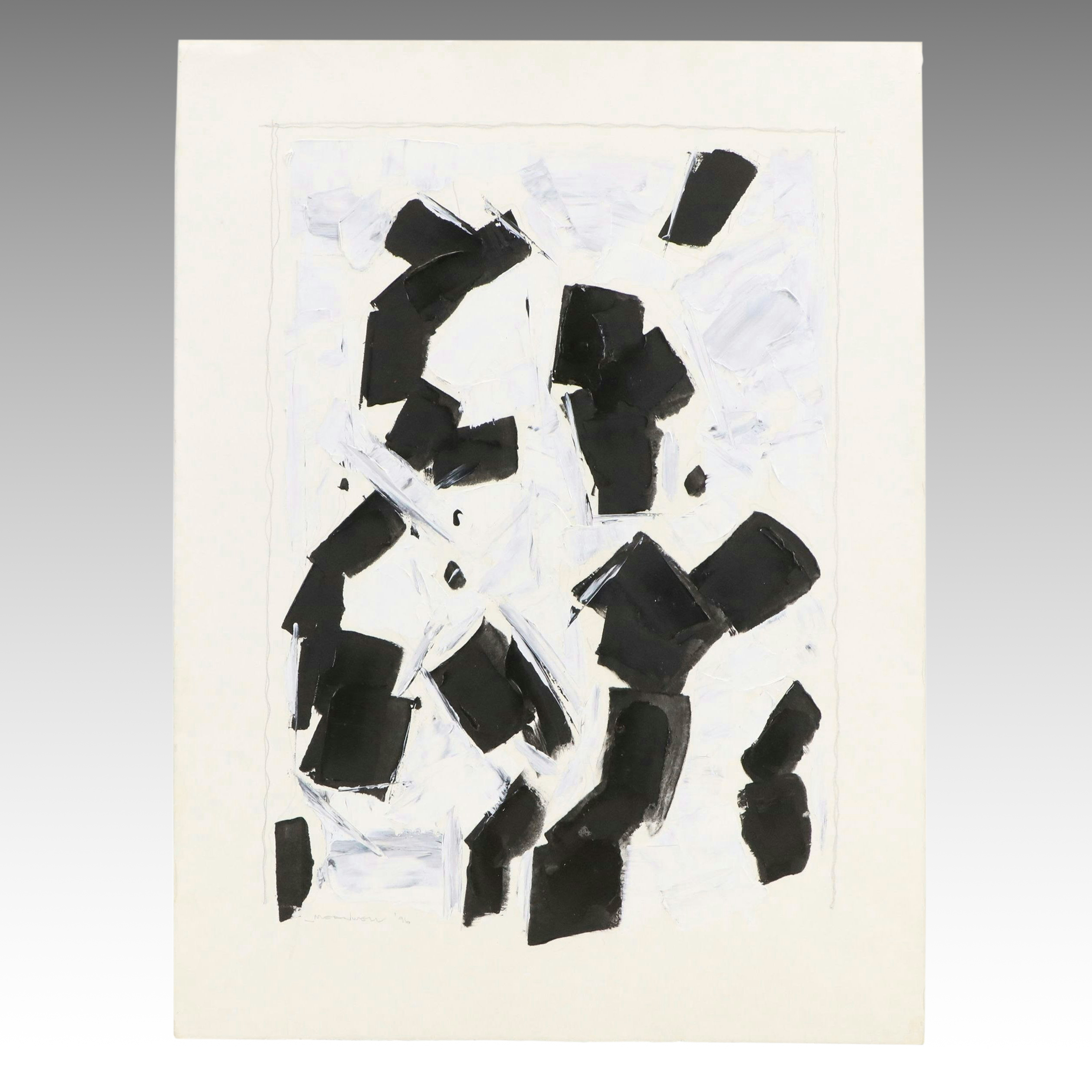 Jack Meanwell Acrylic Painting: Abstract in Black and White, 1996