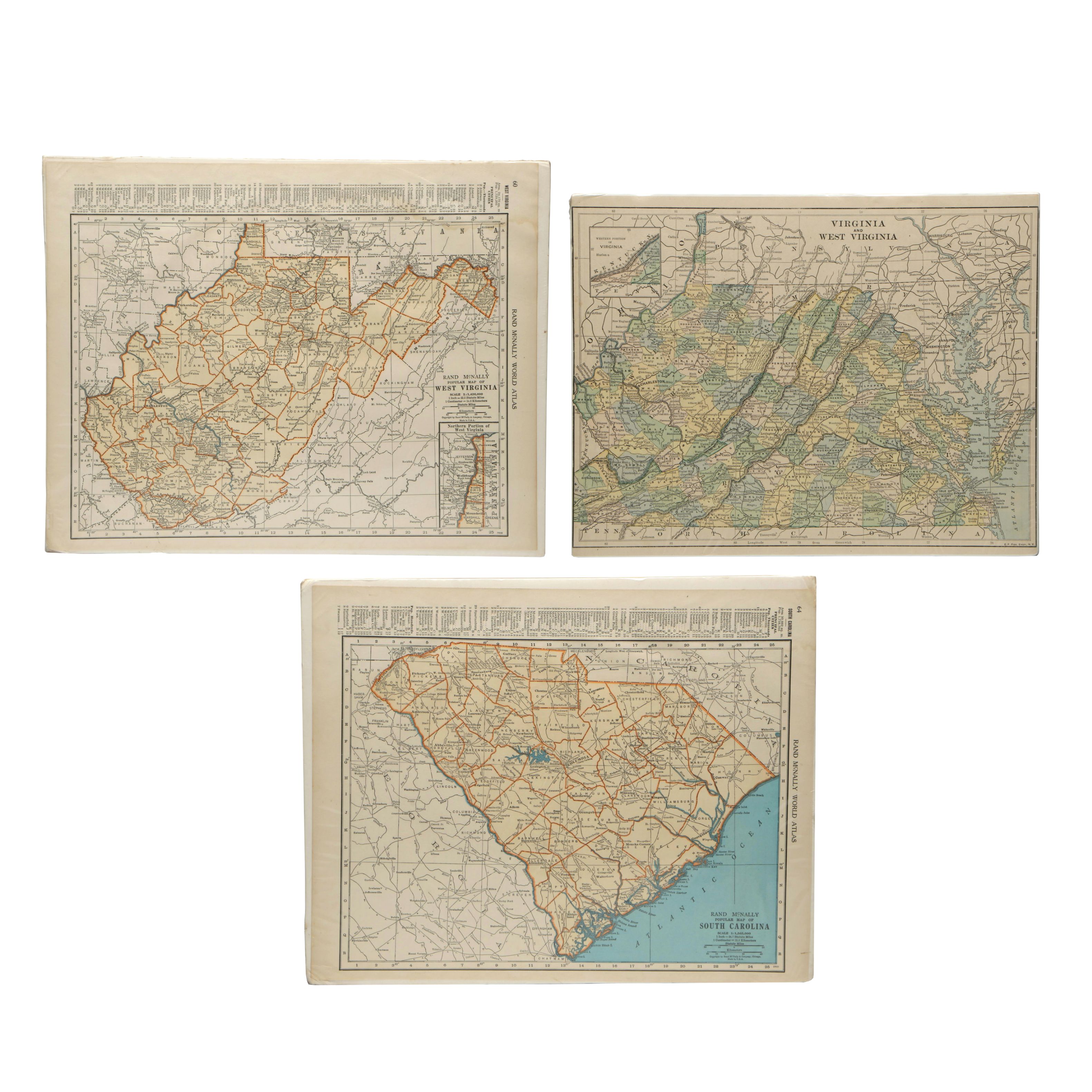 Rand McNally and Other Maps of Virginia, West Virginia, and South Carolina