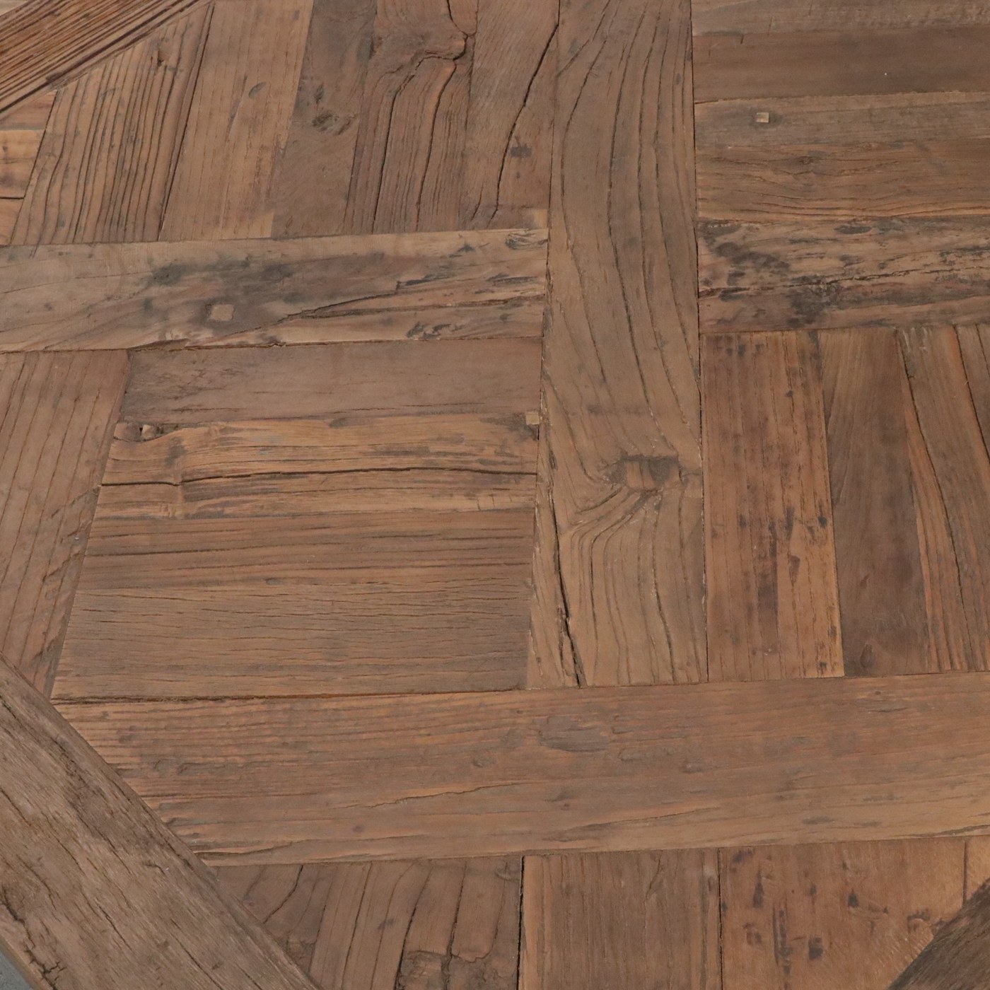 Industrial Style Parquet Wood Top Metal Coffee Table