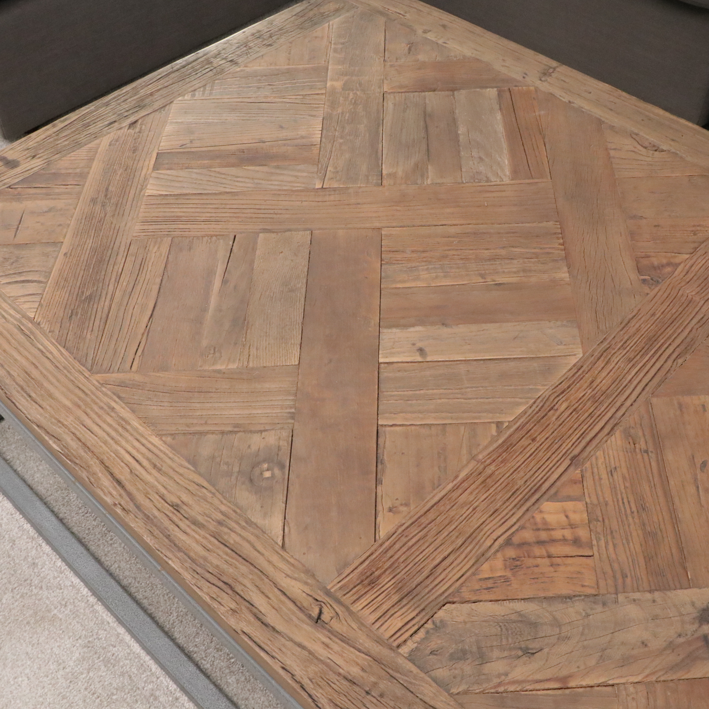 Industrial Style Parquet Wood Top Metal Coffee Table