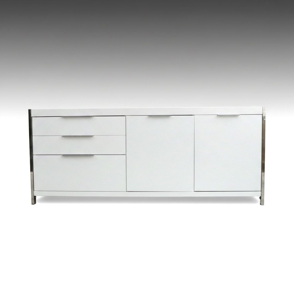 Moe’s Home Collection "Neo" White Lacquered Sideboard with Stainless Steel Frame