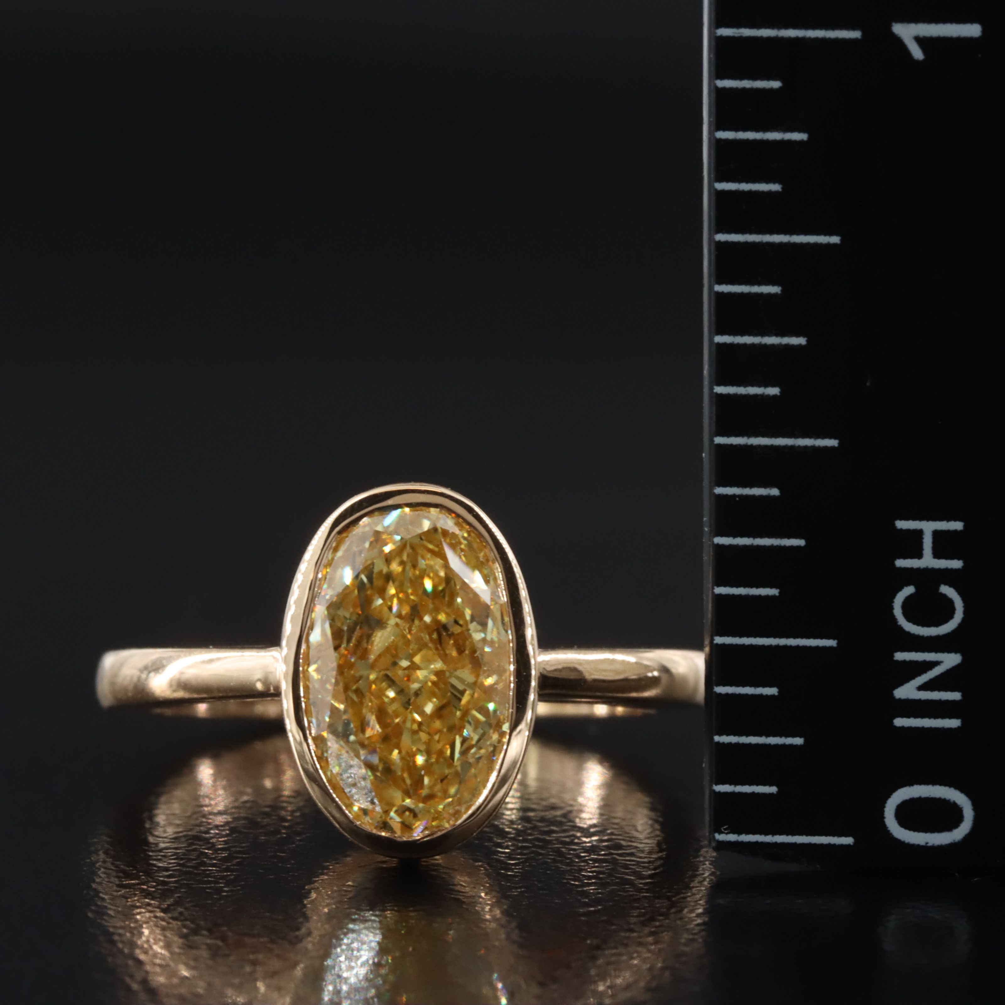 18K 3.03 CT Lab Grown Fancy Intense Yellow Diamond Solitaire Ring w/ IGI Report
