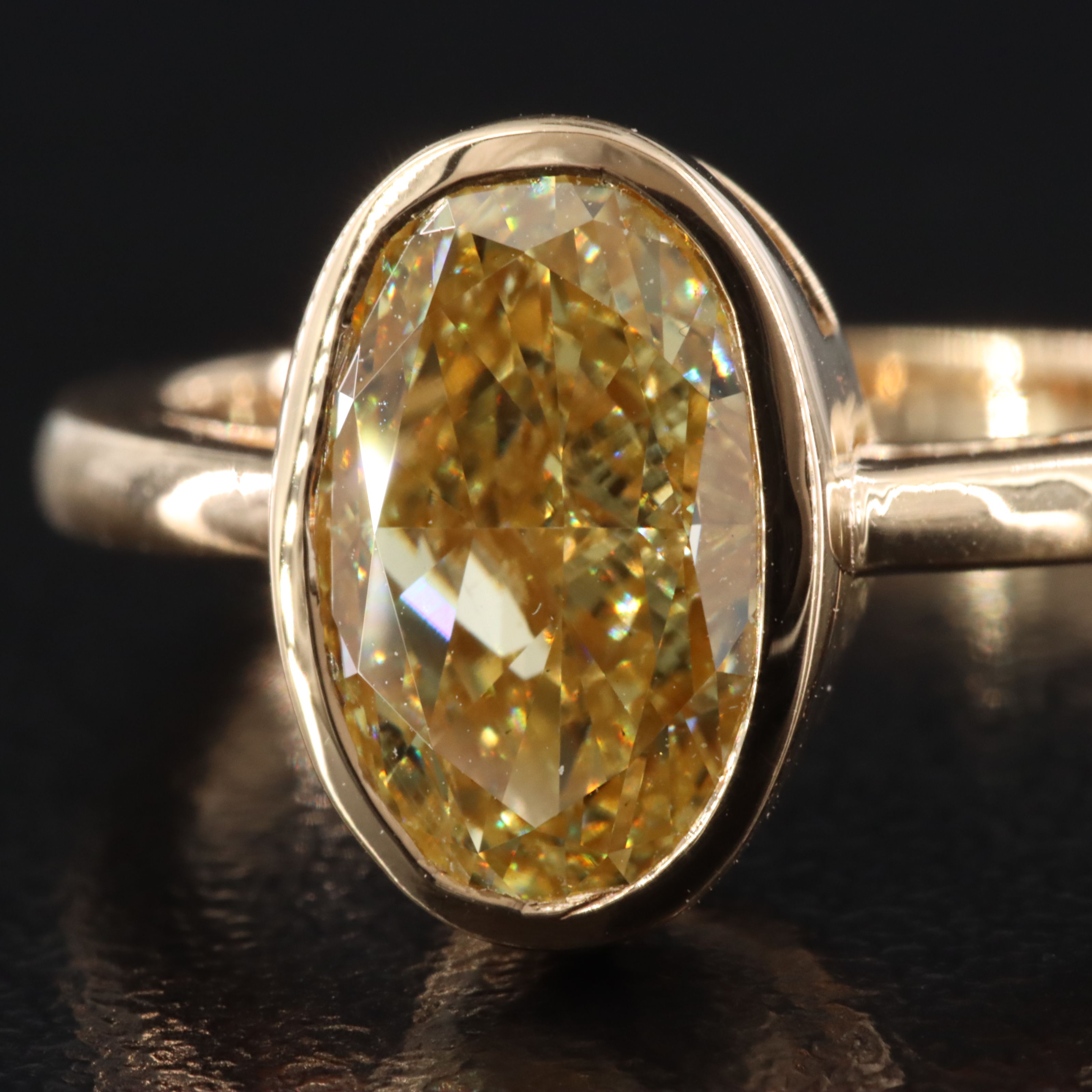 18K 3.03 CT Lab Grown Fancy Intense Yellow Diamond Solitaire Ring w/ IGI Report