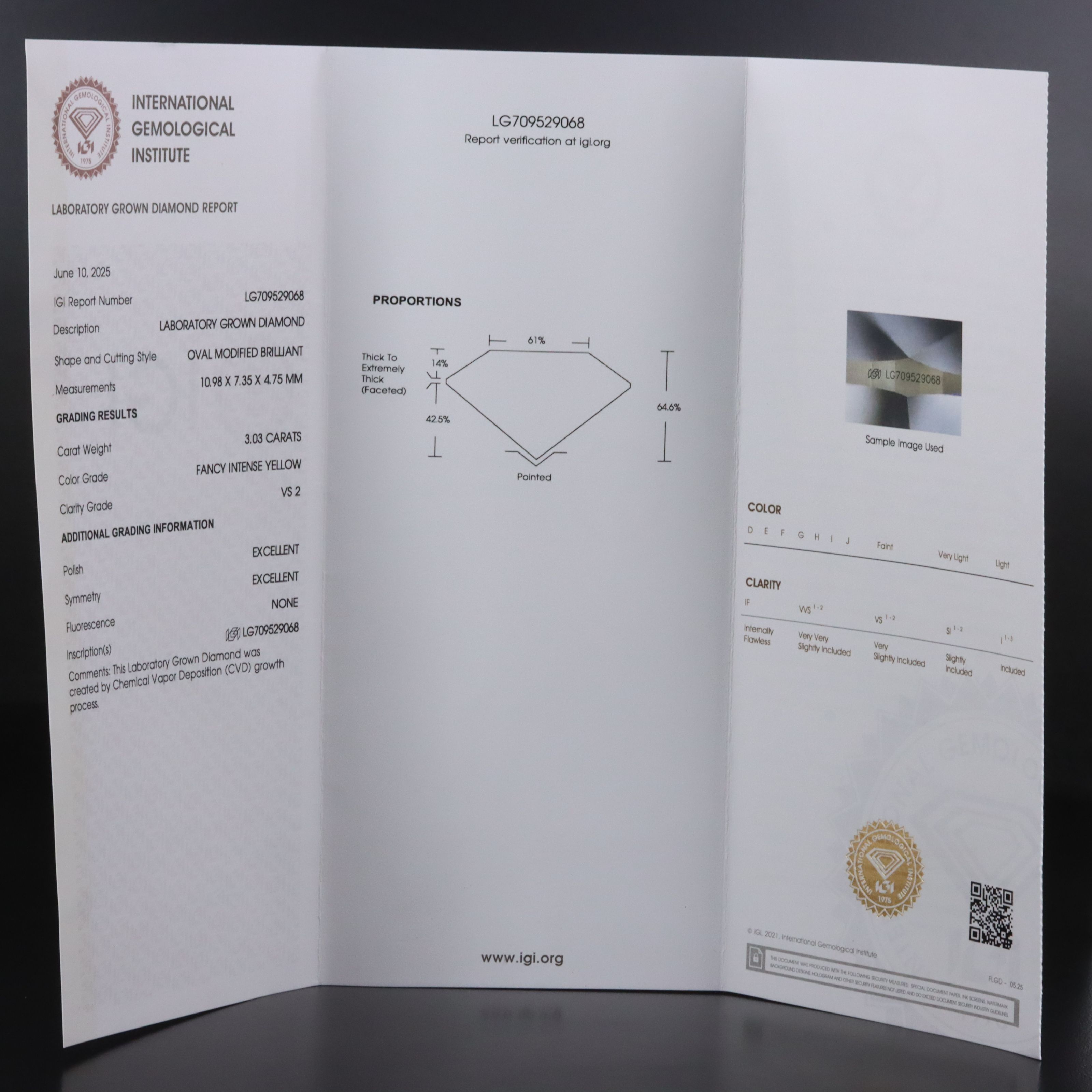 18K 3.03 CT Lab Grown Fancy Intense Yellow Diamond Solitaire Ring w/ IGI Report