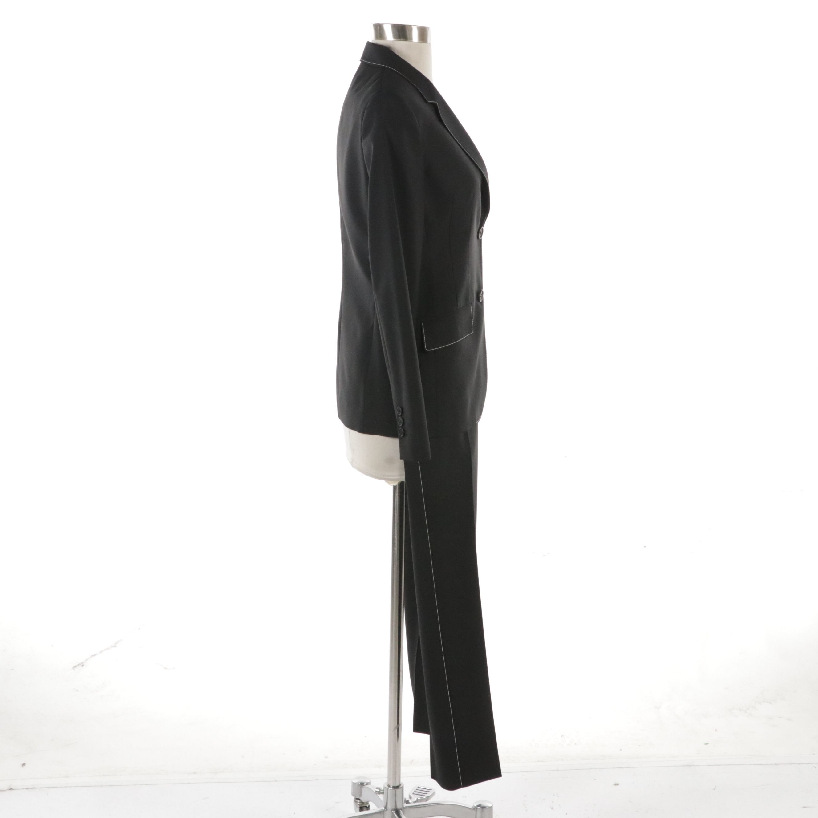 Prada Black Two-Button Pantsuit with Contrast Stitching