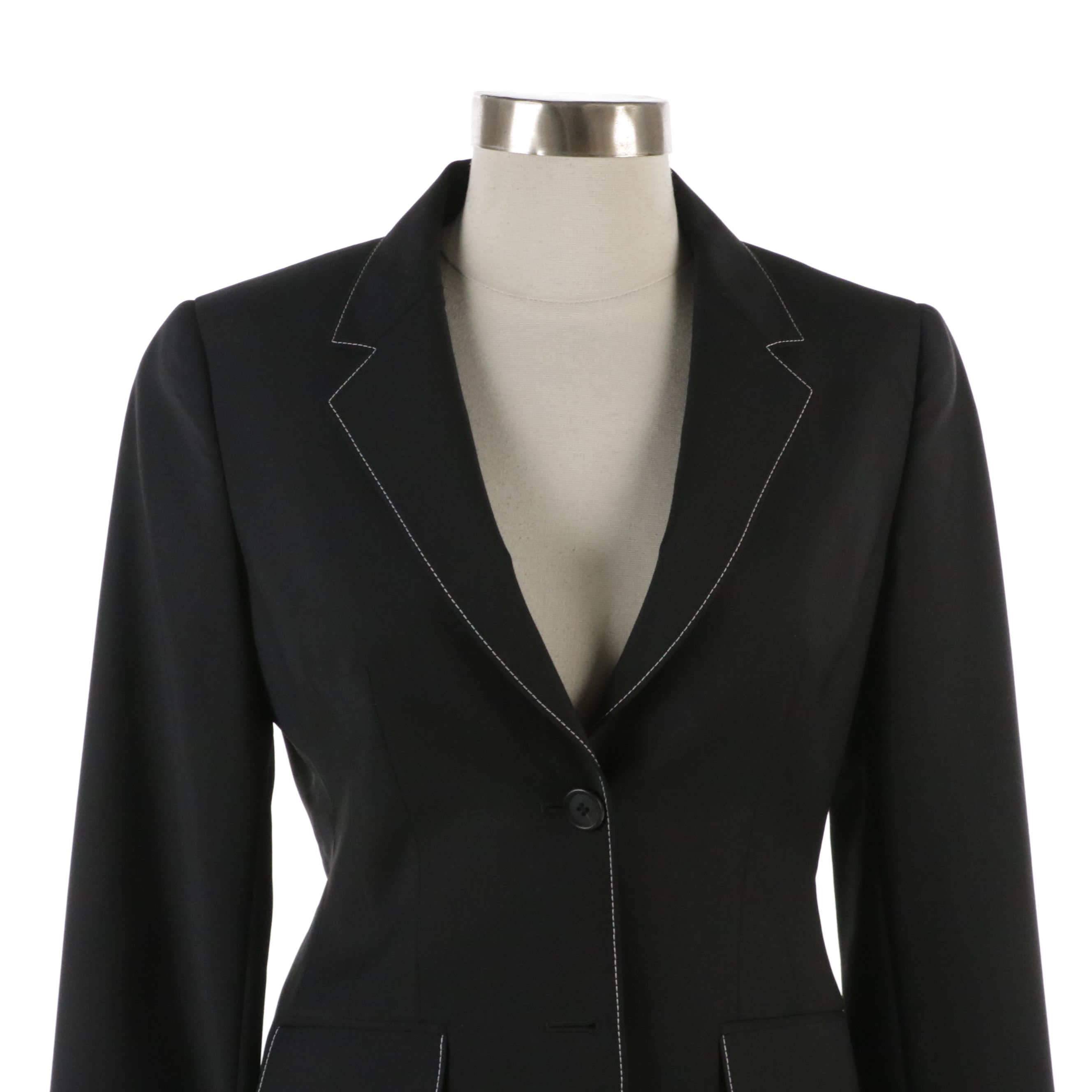 Prada Black Two-Button Pantsuit with Contrast Stitching