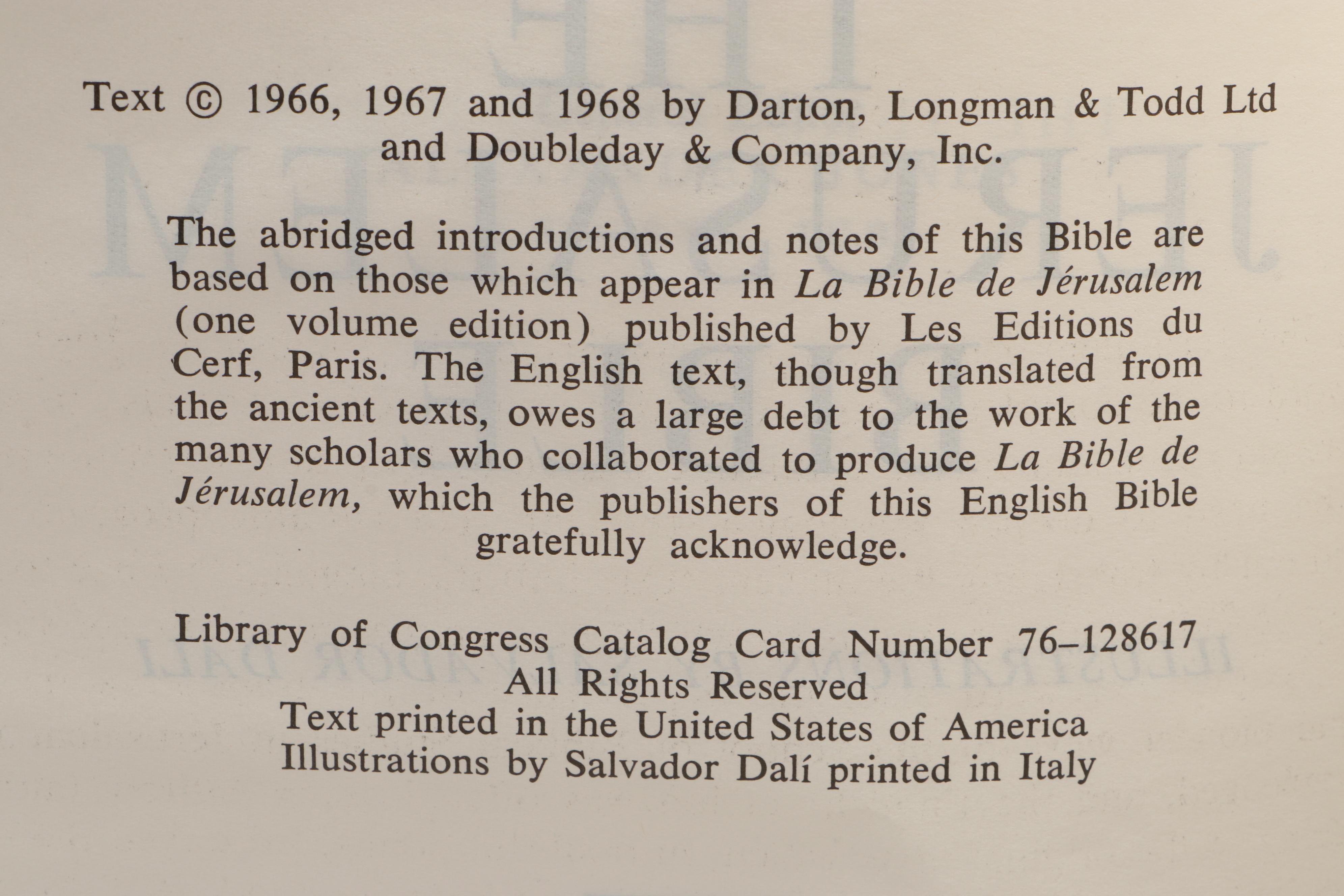 Salvador Dalí Illustrated Jerusalem Bible Edited by Alexander Jones, 1970