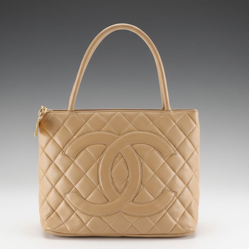 Chanel Medallion Tote in Neutral Caviar Leather