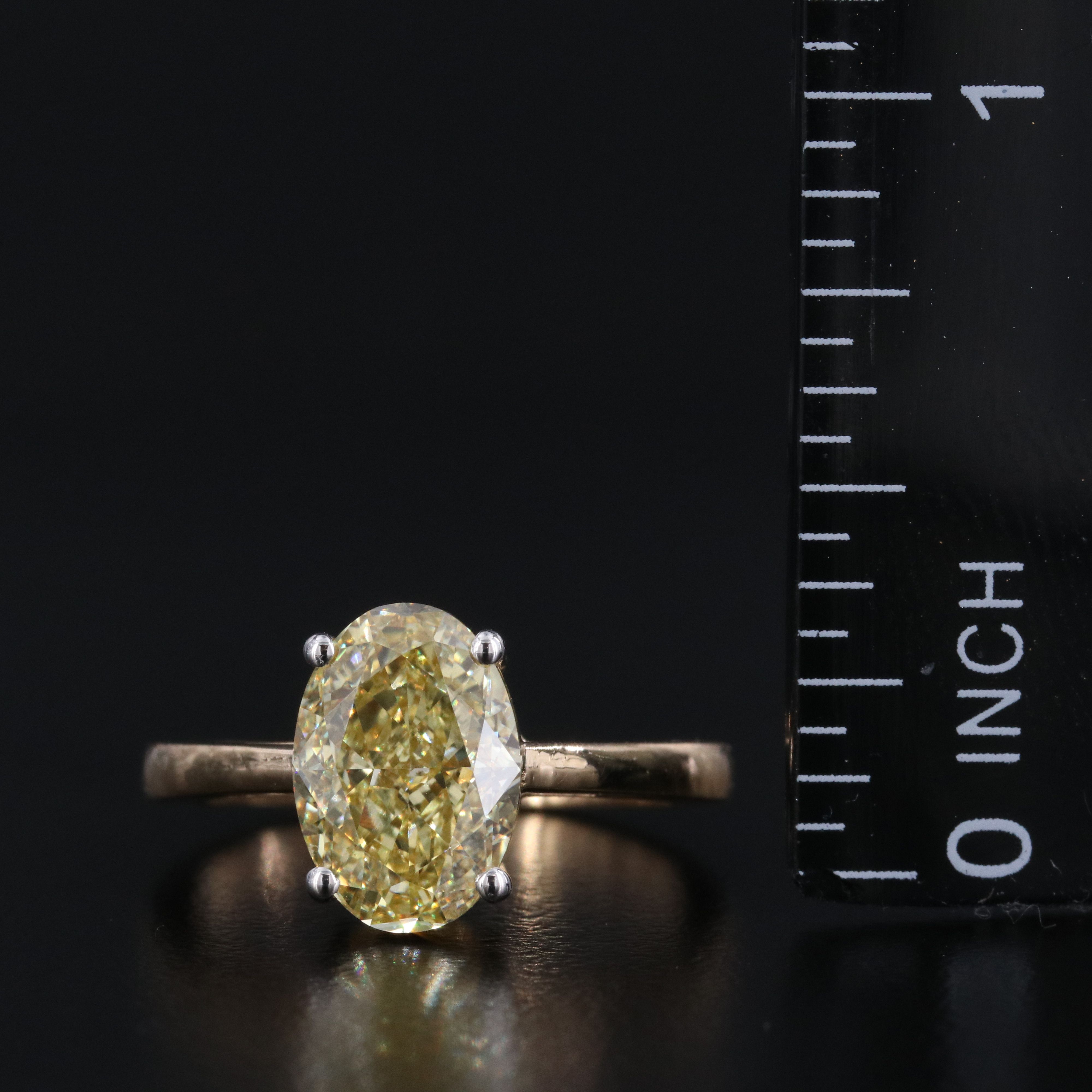 18K 3.03 CT Fancy Intense Yellow Lab Grown Diamond Ring with IGI Report