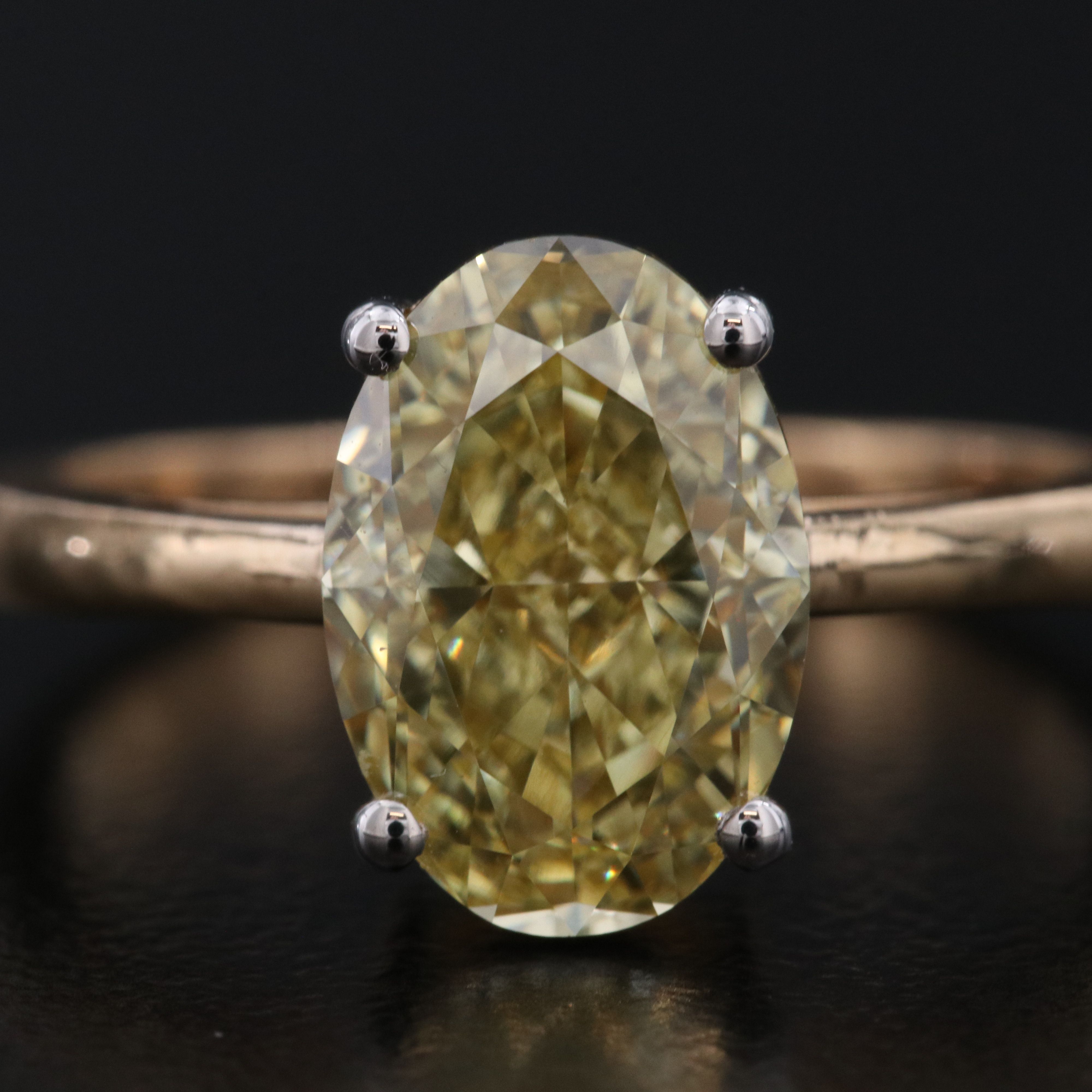 18K 3.03 CT Fancy Intense Yellow Lab Grown Diamond Ring with IGI Report