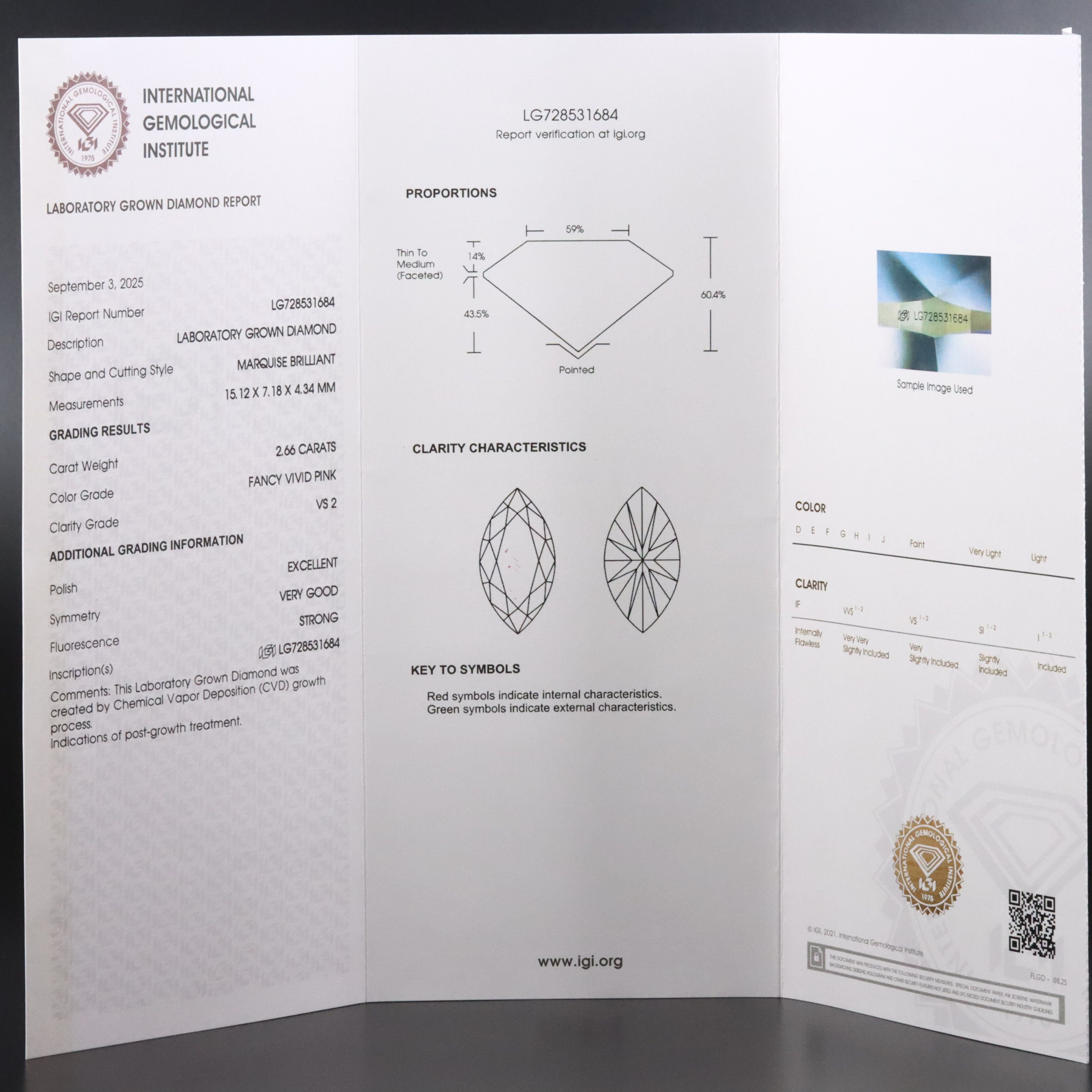 Loose 2.66 CT Lab Grown Diamond with IGI Report