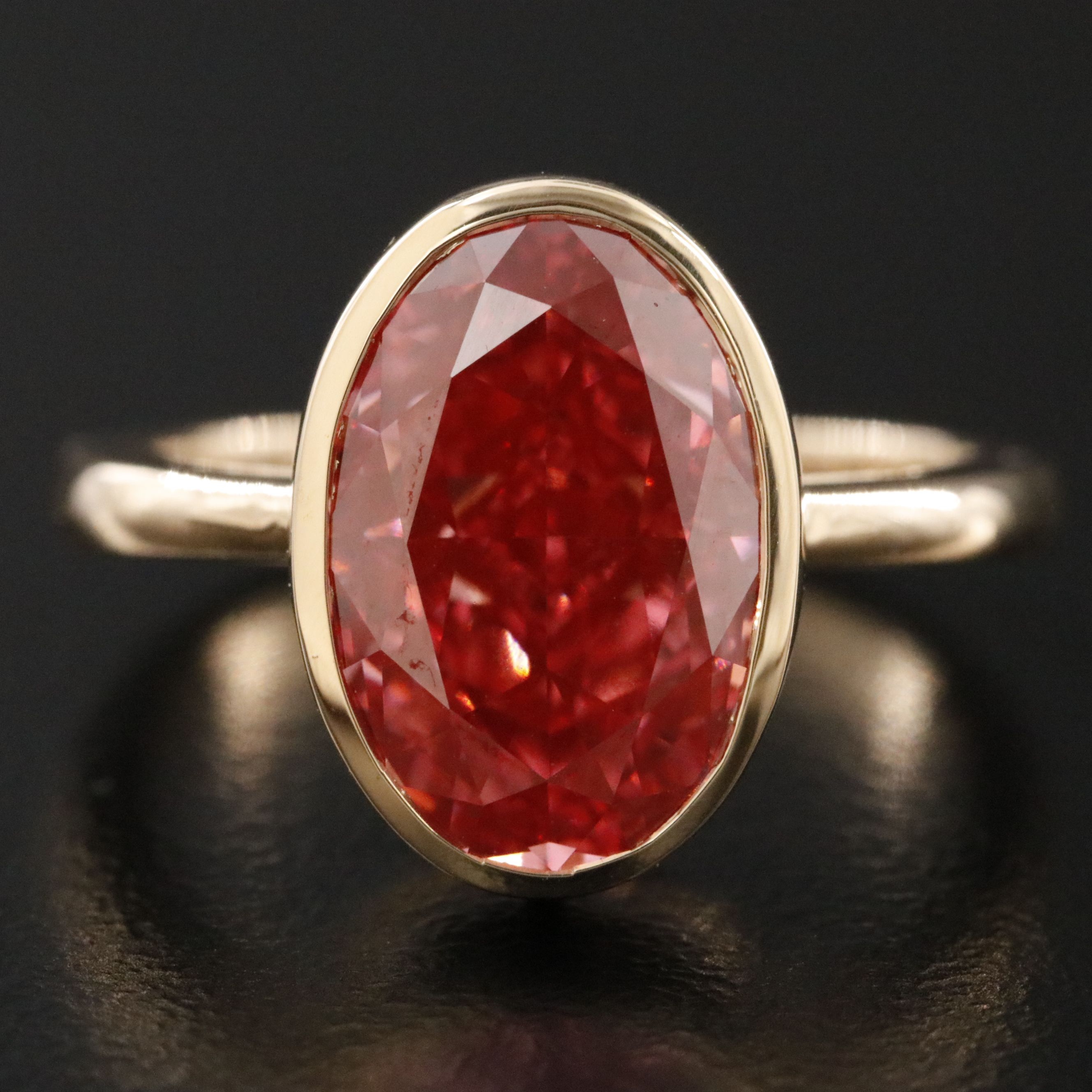 18K 5.42 CT Lab Grown Fancy Red Diamond Solitaire Ring with IGI Report