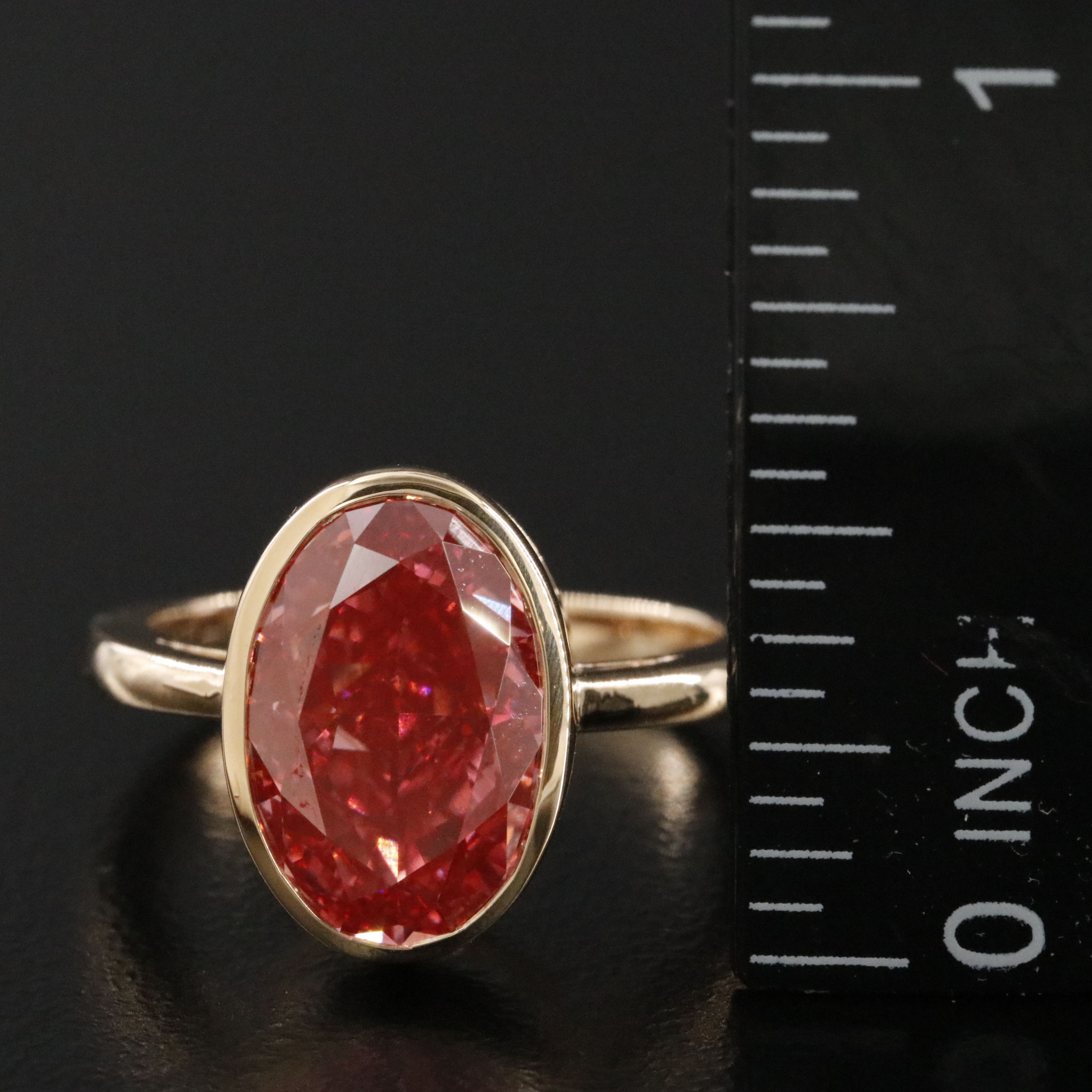 18K 5.42 CT Lab Grown Fancy Red Diamond Solitaire Ring with IGI Report