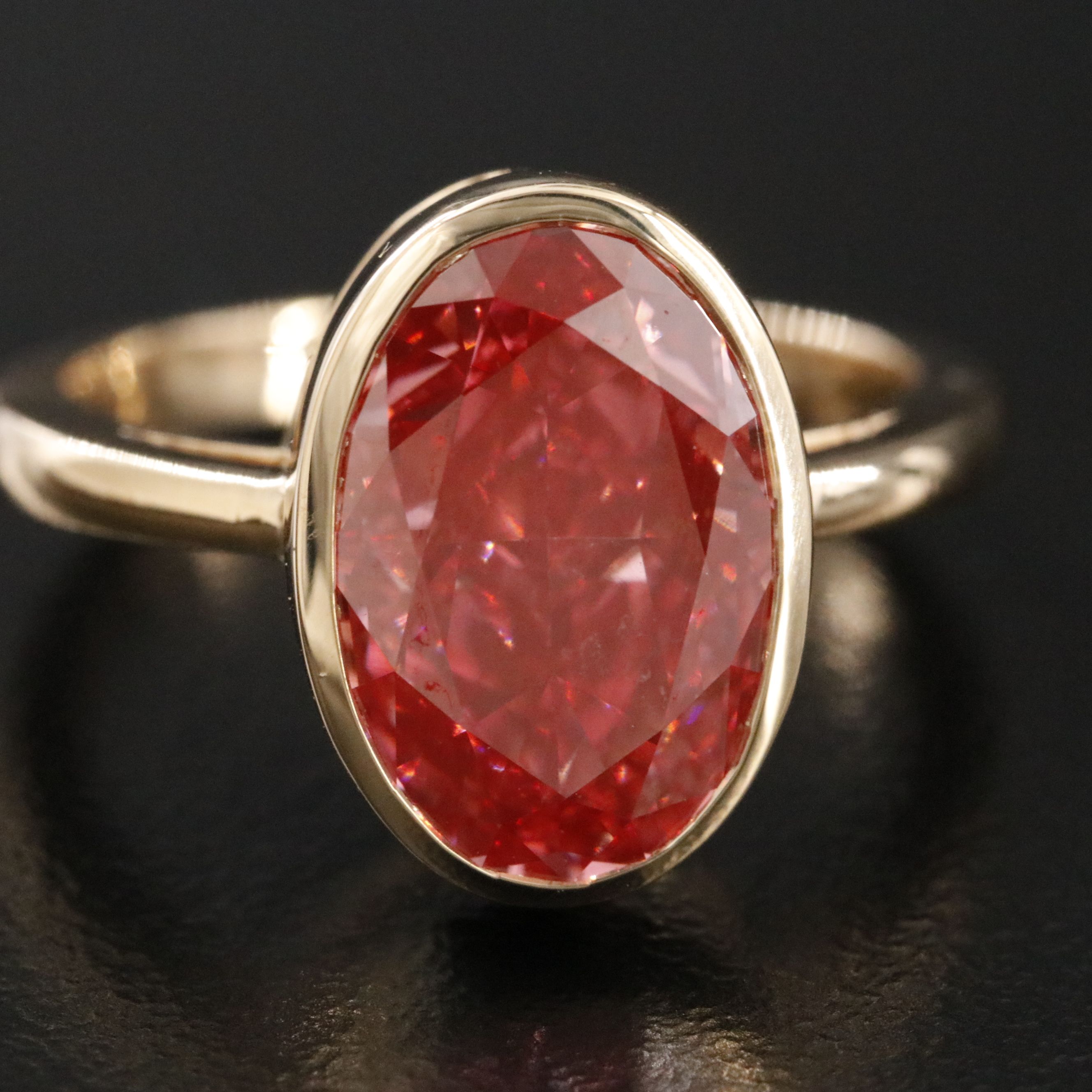 18K 5.42 CT Lab Grown Fancy Red Diamond Solitaire Ring with IGI Report