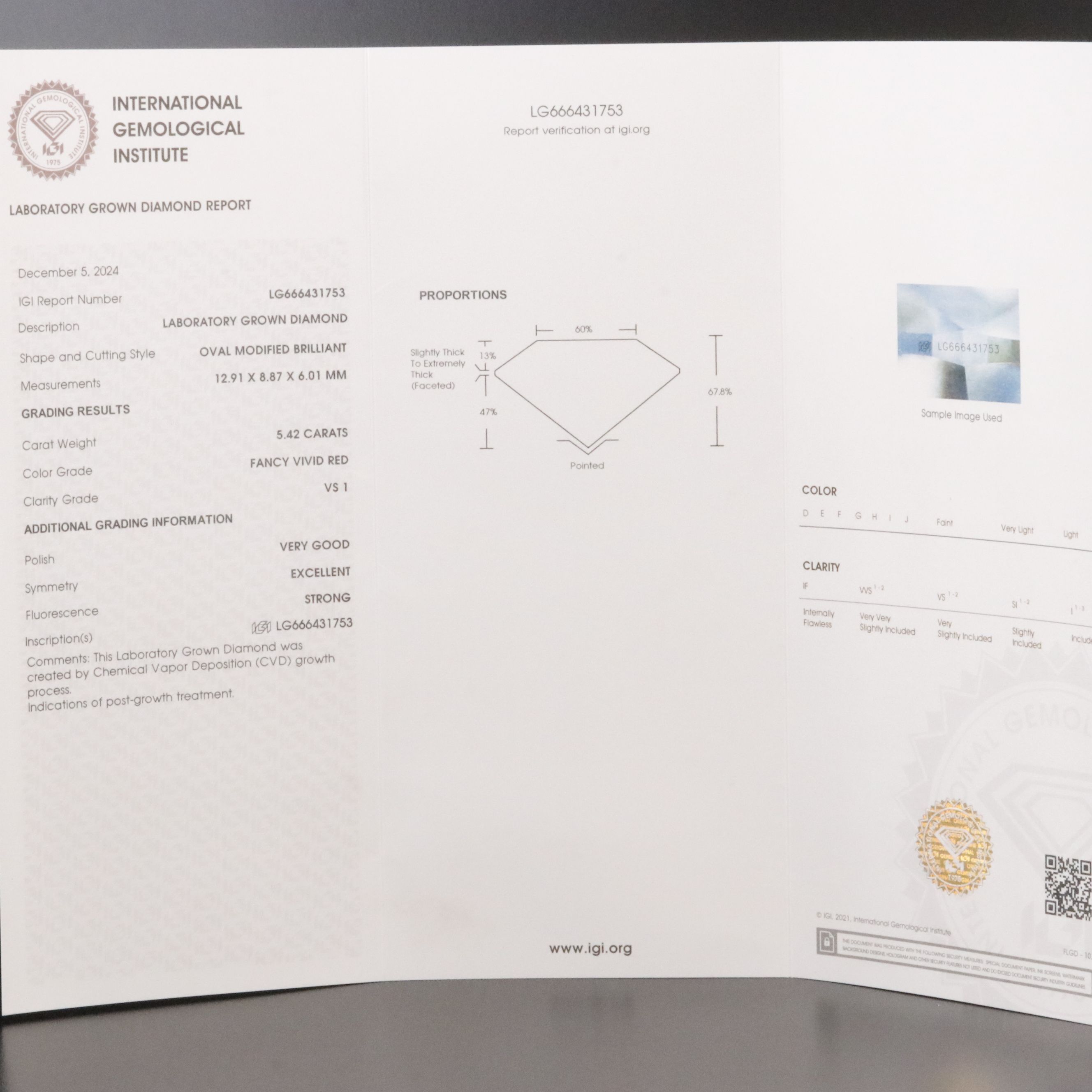 18K 5.42 CT Lab Grown Fancy Red Diamond Solitaire Ring with IGI Report