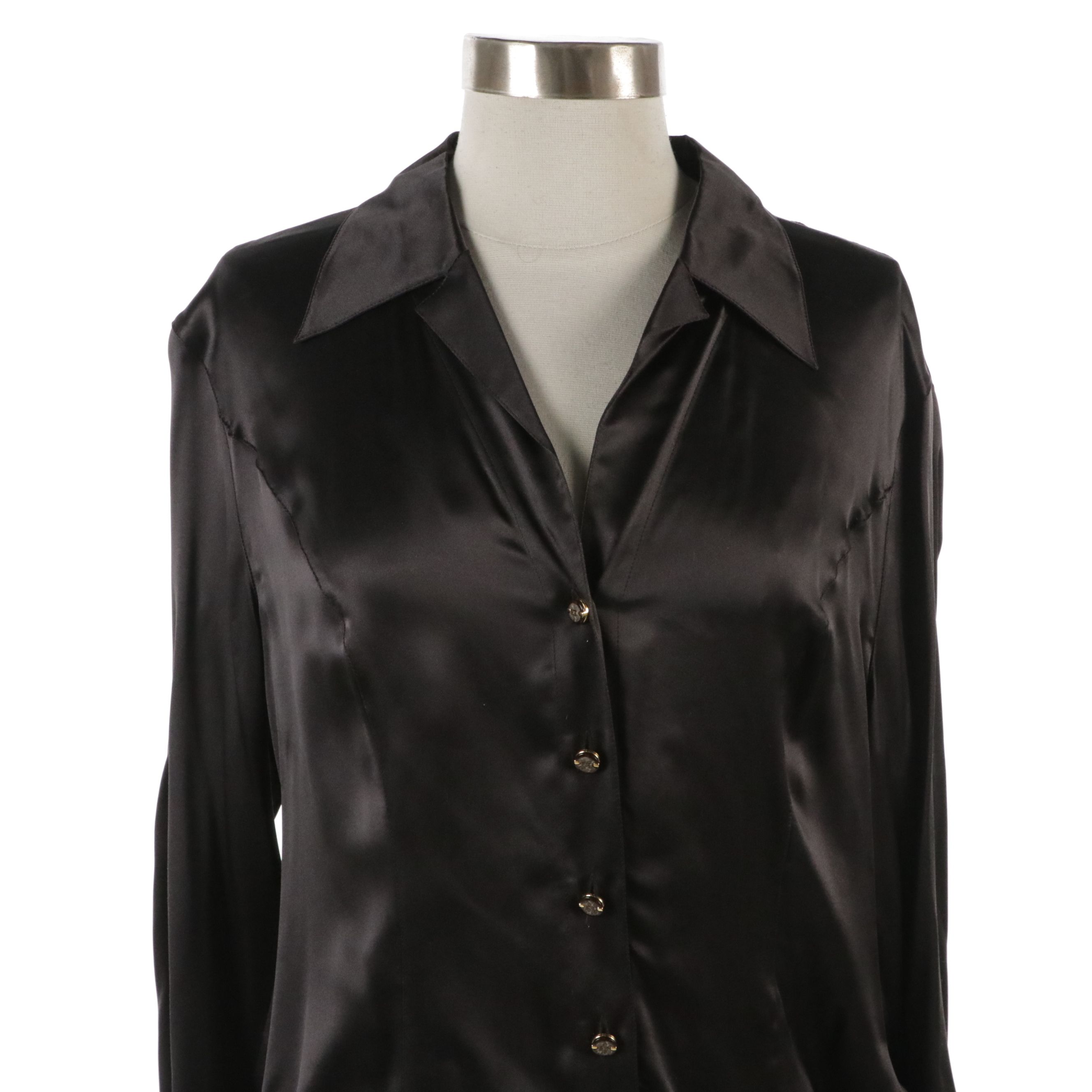 Escada Rabbit Fur/Wool Blue Blazer, Blue Logo Tee, and Black Silk Blouse