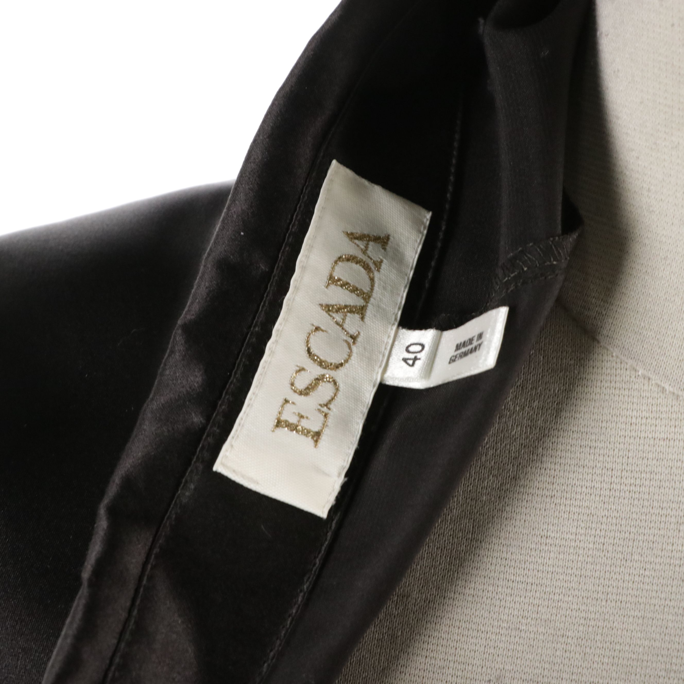 Escada Rabbit Fur/Wool Blue Blazer, Blue Logo Tee, and Black Silk Blouse