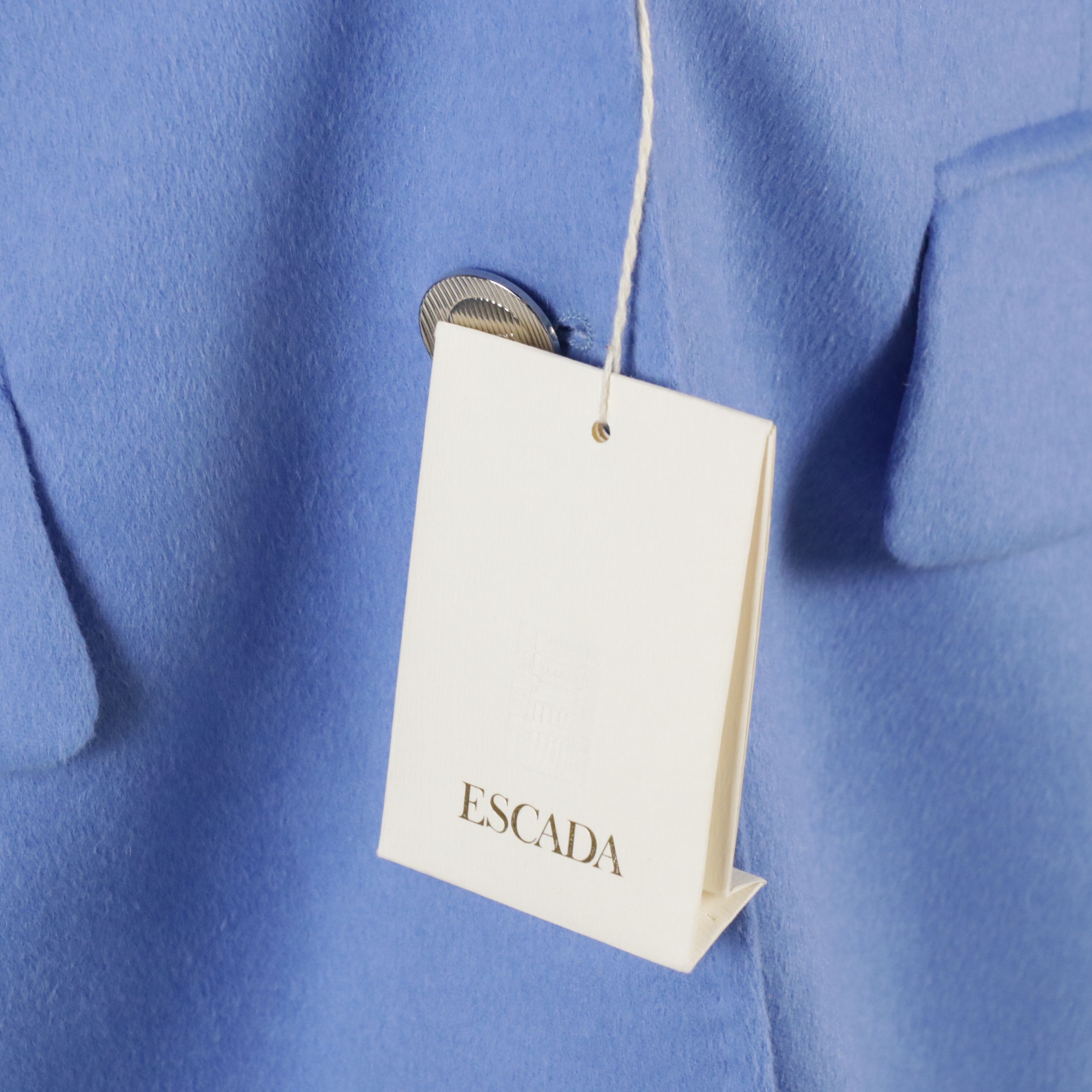 Escada Rabbit Fur/Wool Blue Blazer, Blue Logo Tee, and Black Silk Blouse