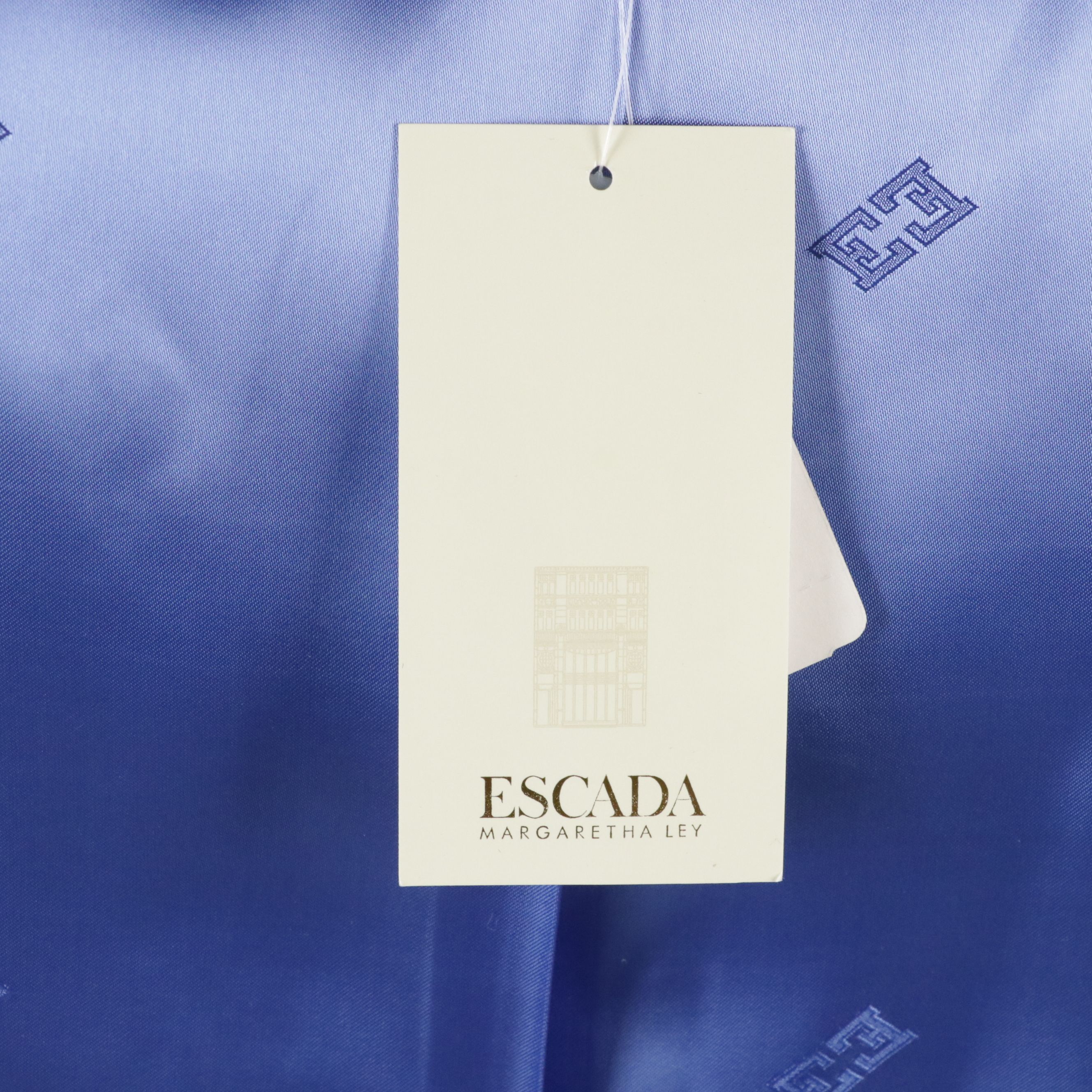 Escada Rabbit Fur/Wool Blue Blazer, Blue Logo Tee, and Black Silk Blouse