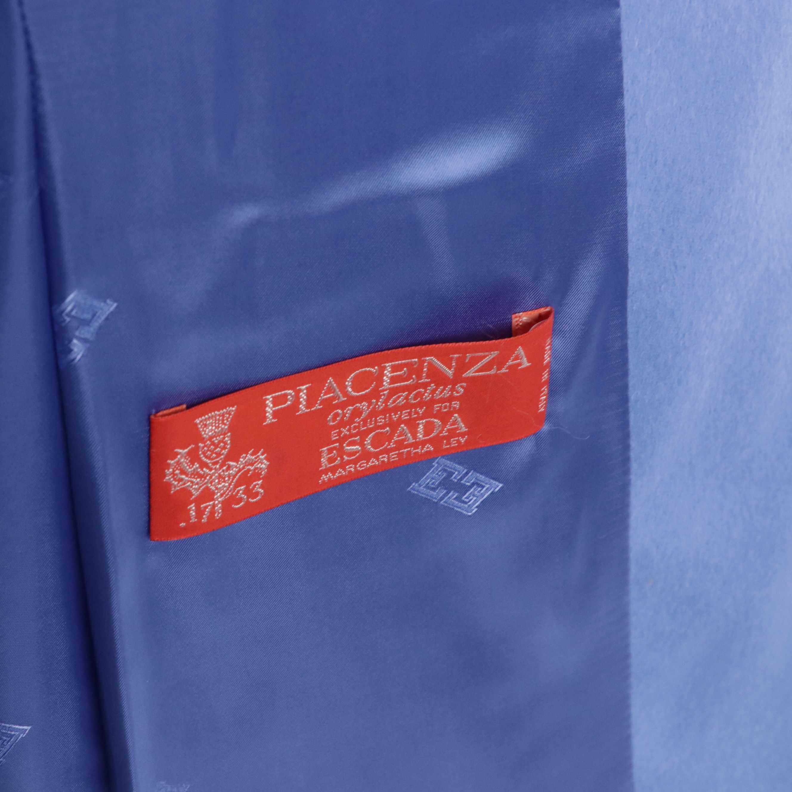 Escada Rabbit Fur/Wool Blue Blazer, Blue Logo Tee, and Black Silk Blouse