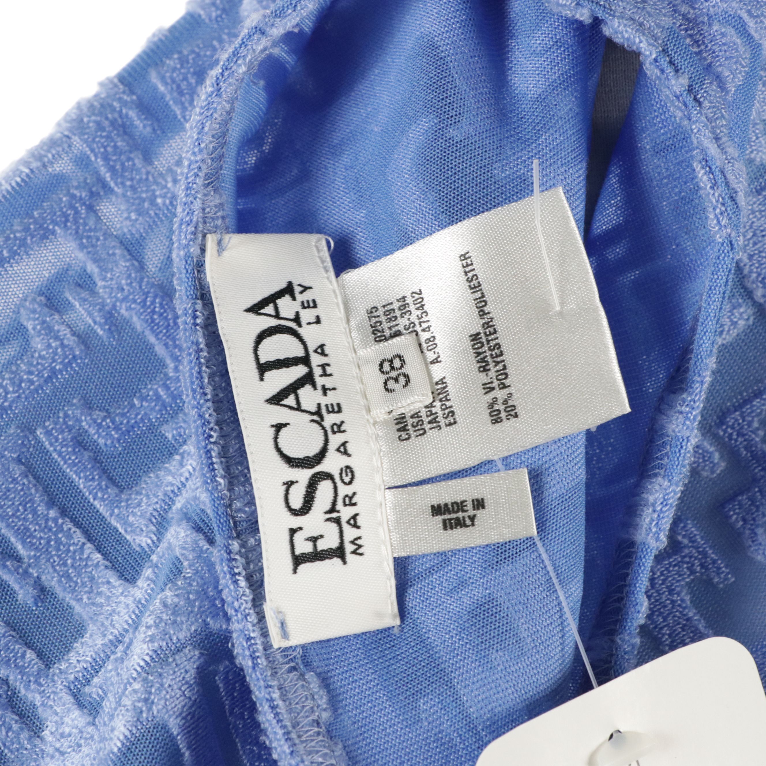 Escada Rabbit Fur/Wool Blue Blazer, Blue Logo Tee, and Black Silk Blouse