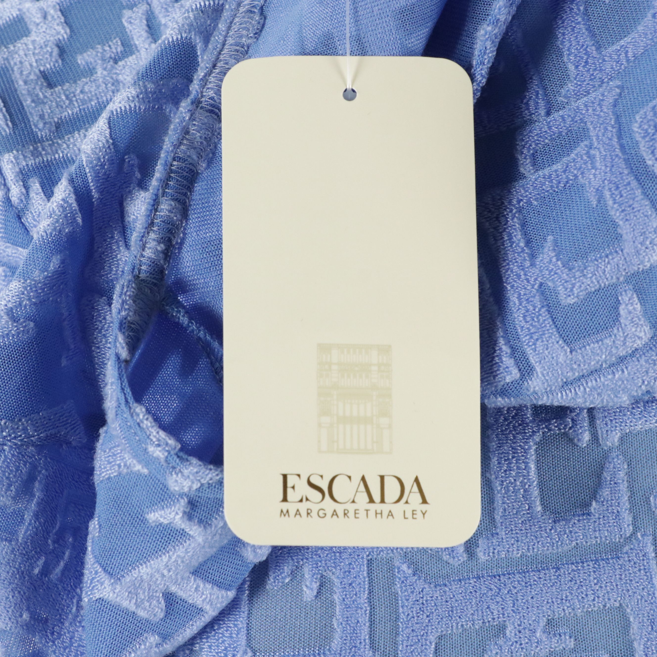 Escada Rabbit Fur/Wool Blue Blazer, Blue Logo Tee, and Black Silk Blouse